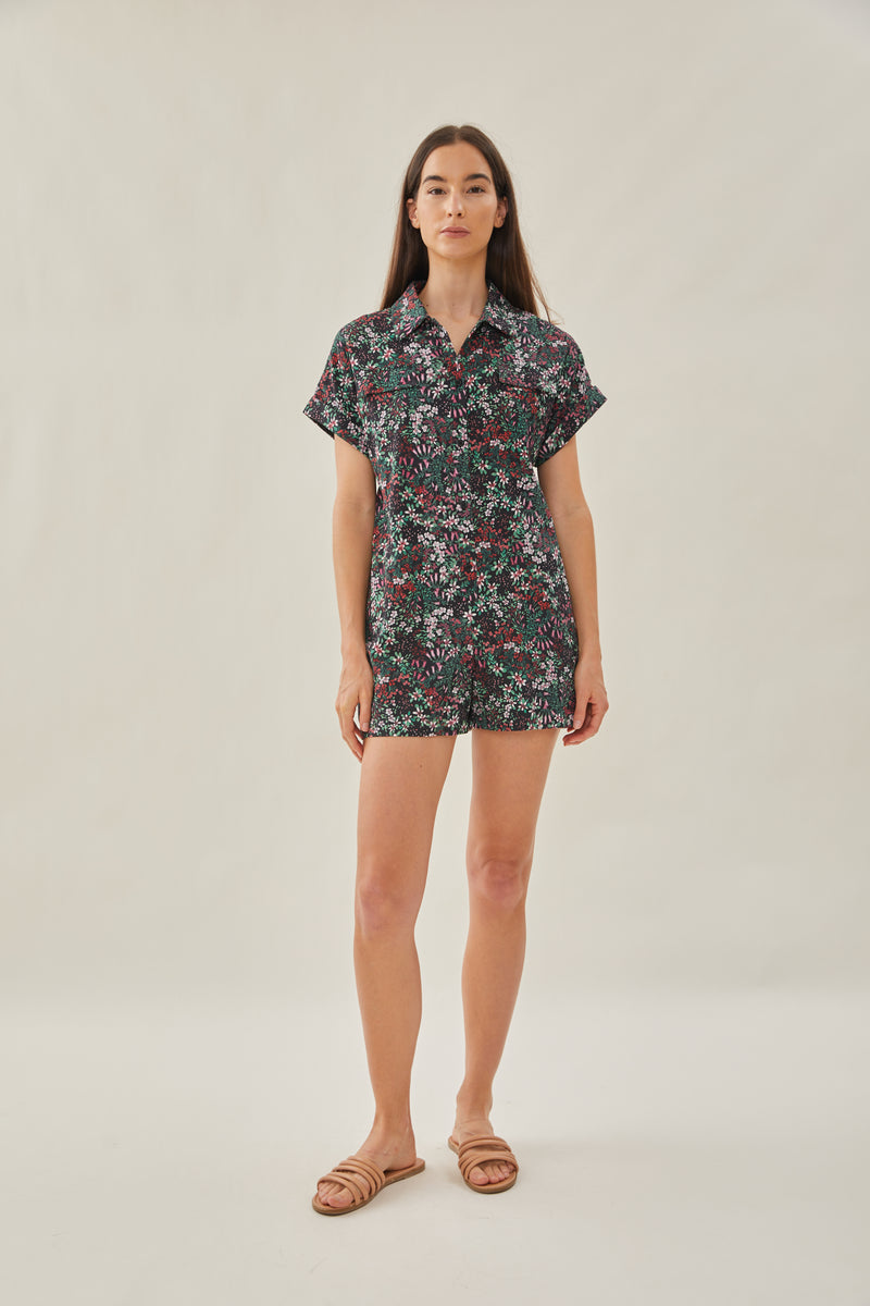 Relaxed Shirt Romper in Wild