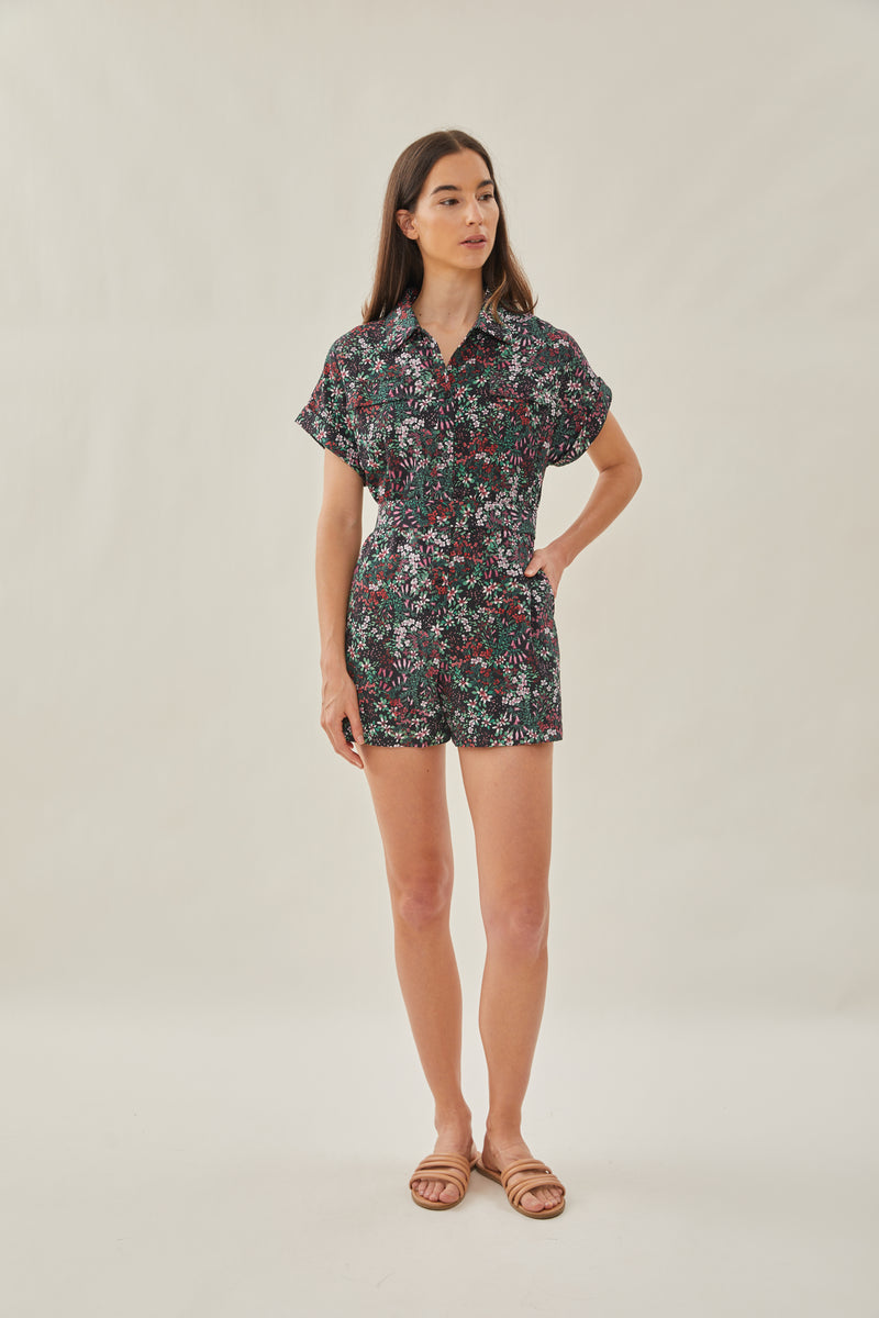 Relaxed Shirt Romper in Wild