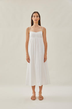 Bustier Gathered Midi Dress in White