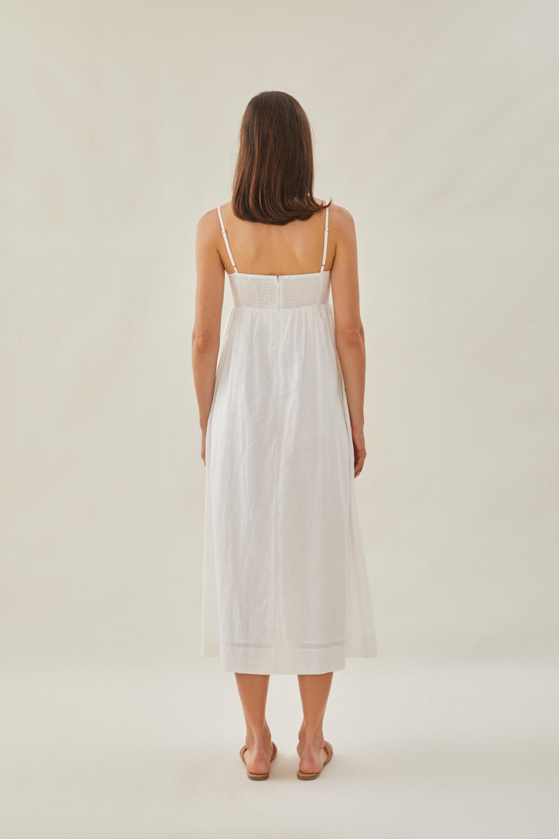 Bustier Gathered Midi Dress in White