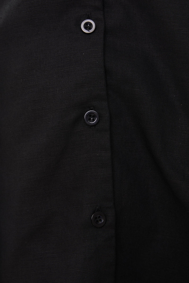 Linen Collared Mini Dress in Black