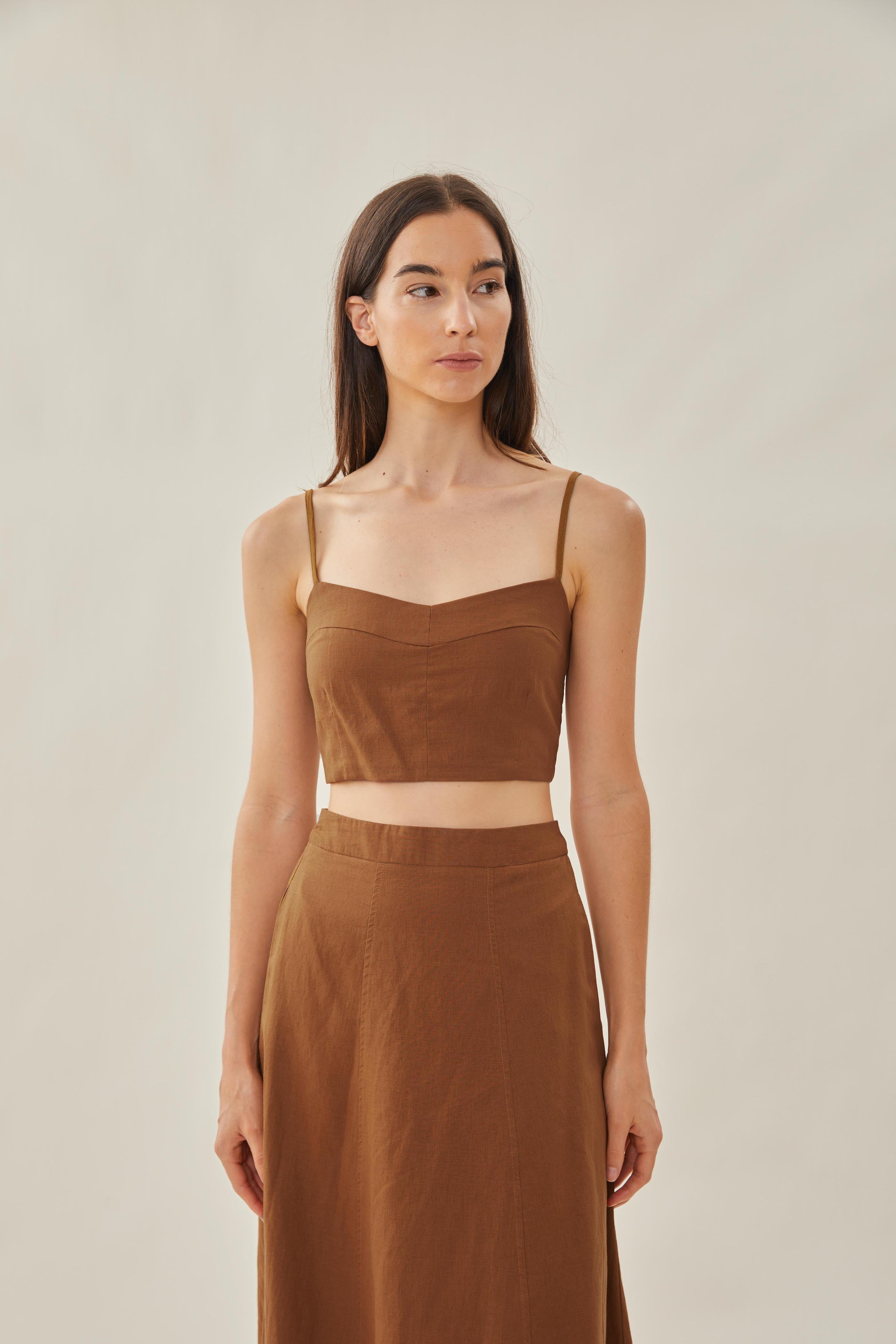 Bustier Cropped Tank in Brown