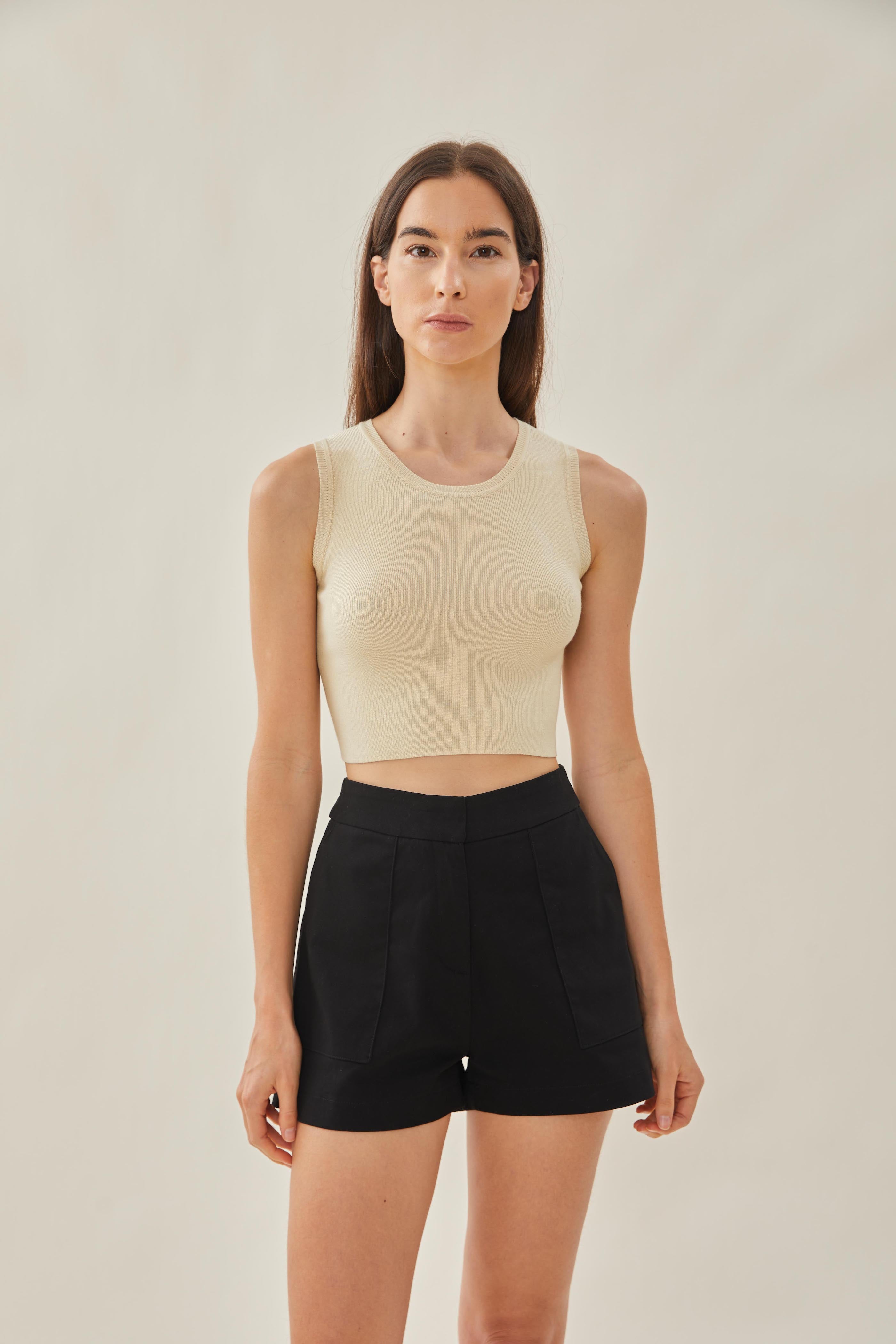 Sleeveless Knit Cropped Tank in Ivory