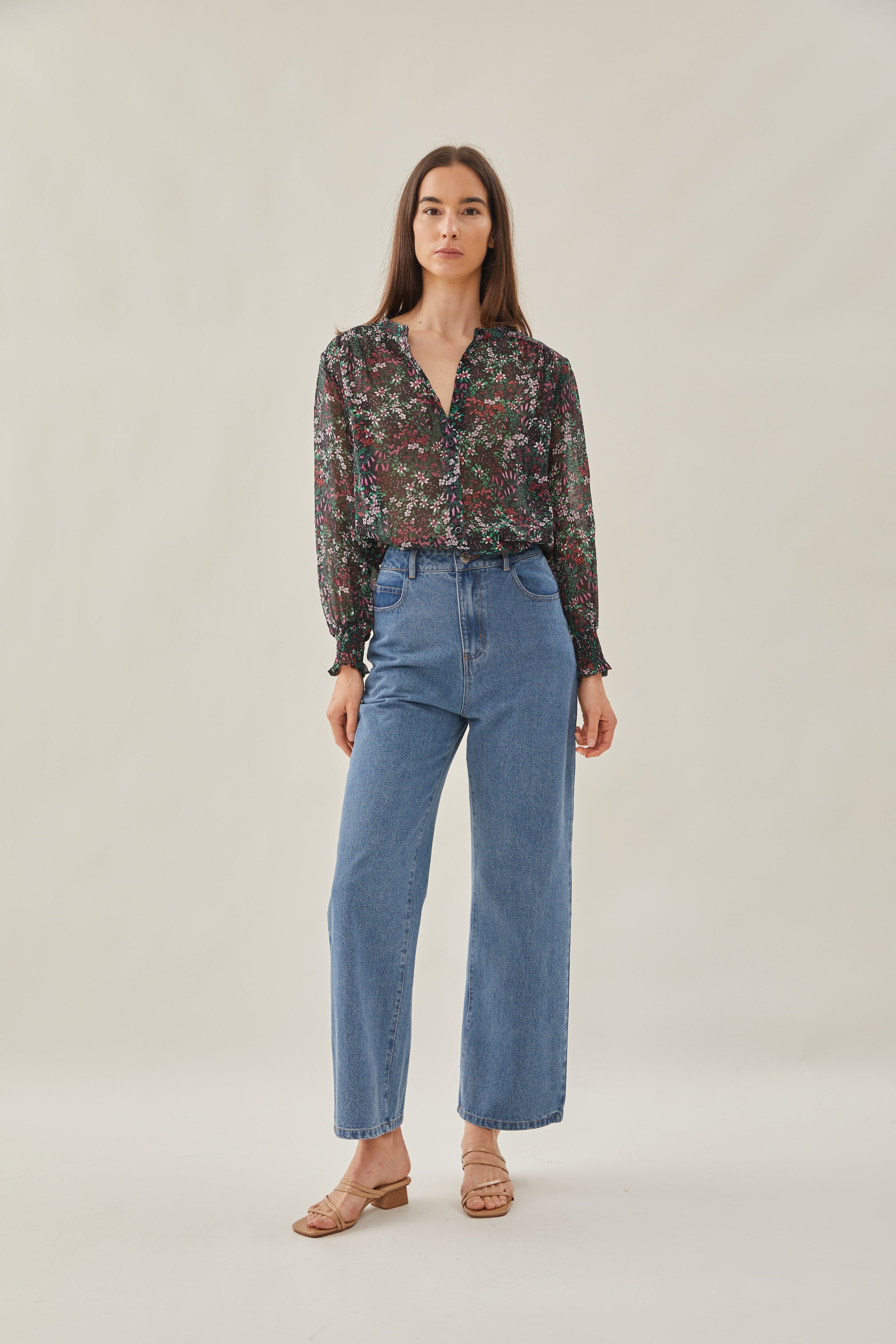Sheer Button Down Blouse in Wild