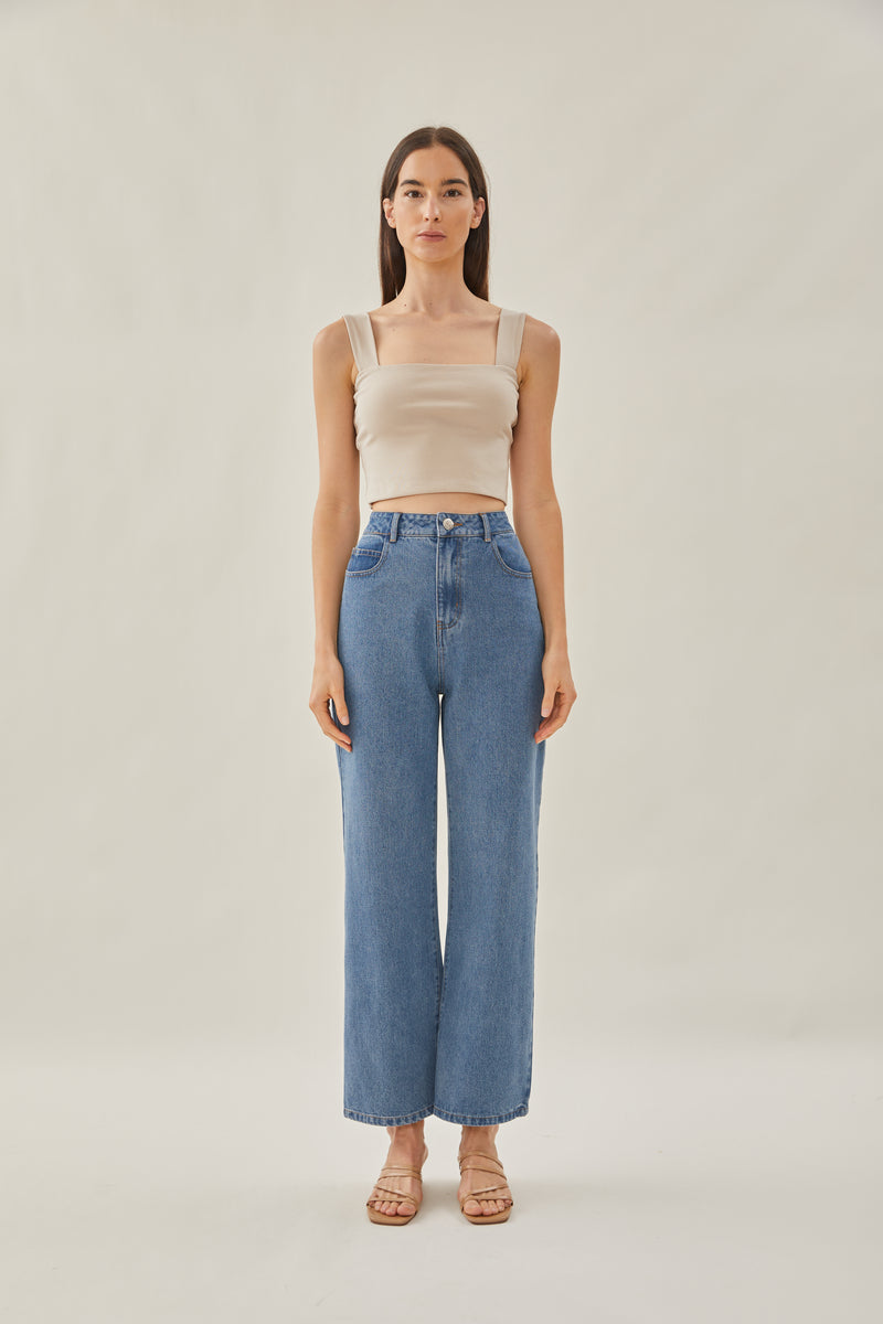 Classic Straight Neck Tank Top in Light Stone