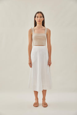 Linen Flared Midi Skirt in White