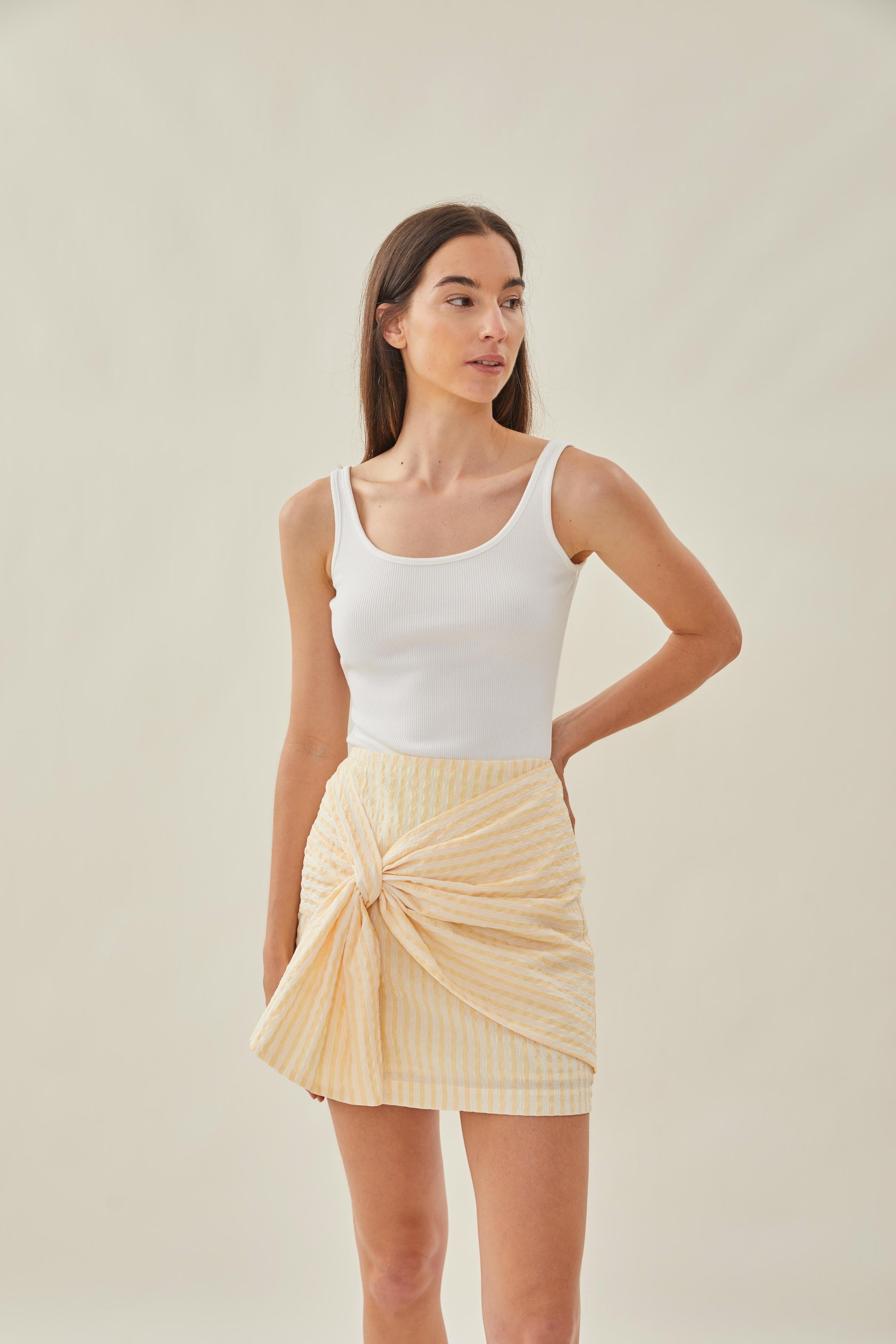 Knotted Mini Skirt in Stripe Yellow