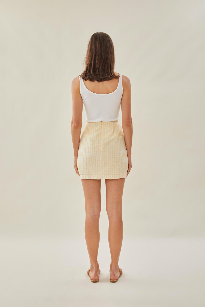 Knotted Mini Skirt in Stripe Yellow