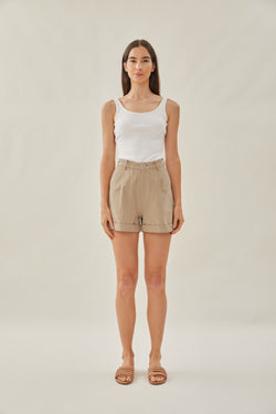High Waisted Relaxed Shorts in Stone