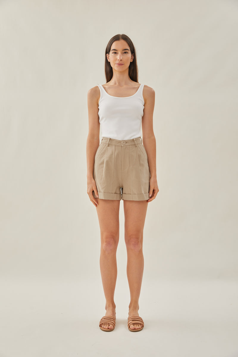 High Waisted Relaxed Shorts in Stone