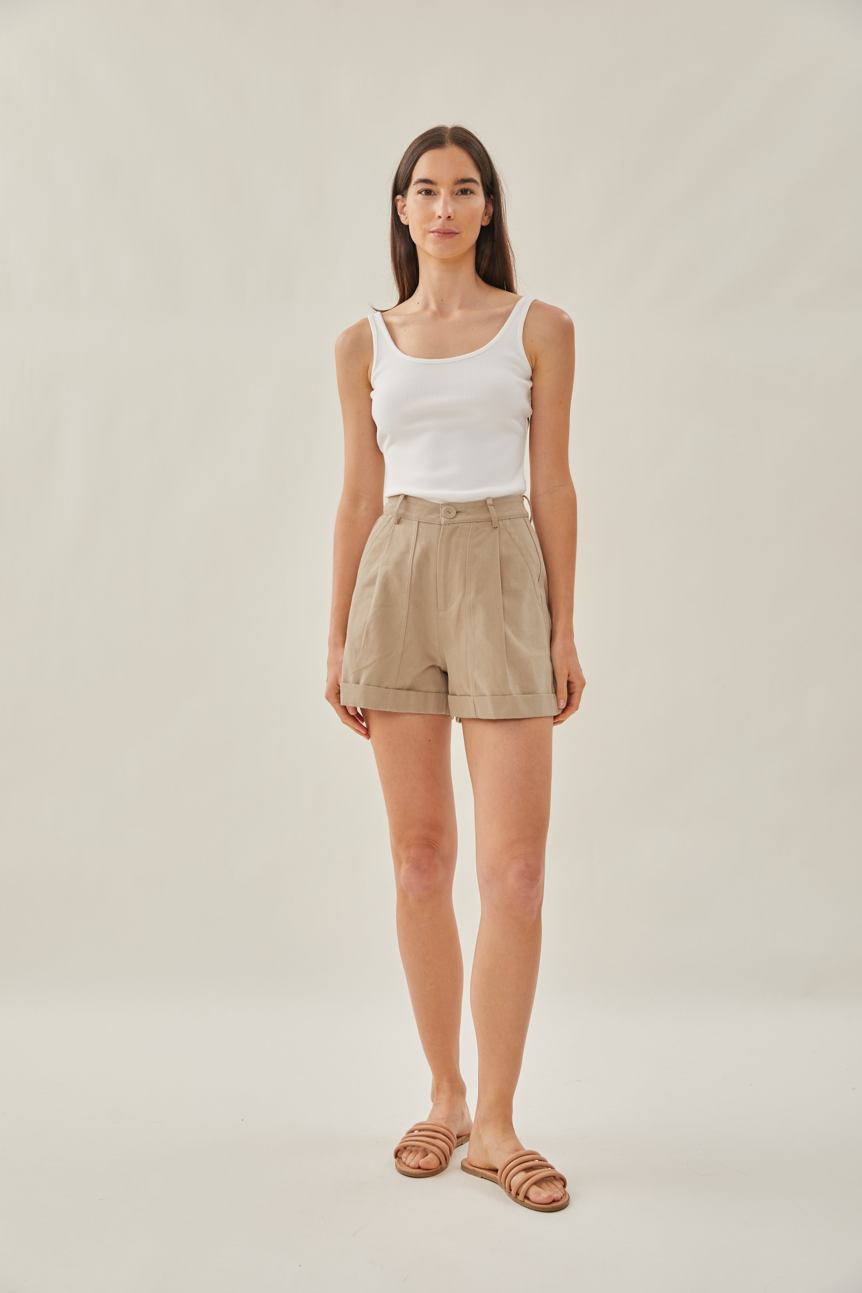 High Waisted Relaxed Shorts in Stone