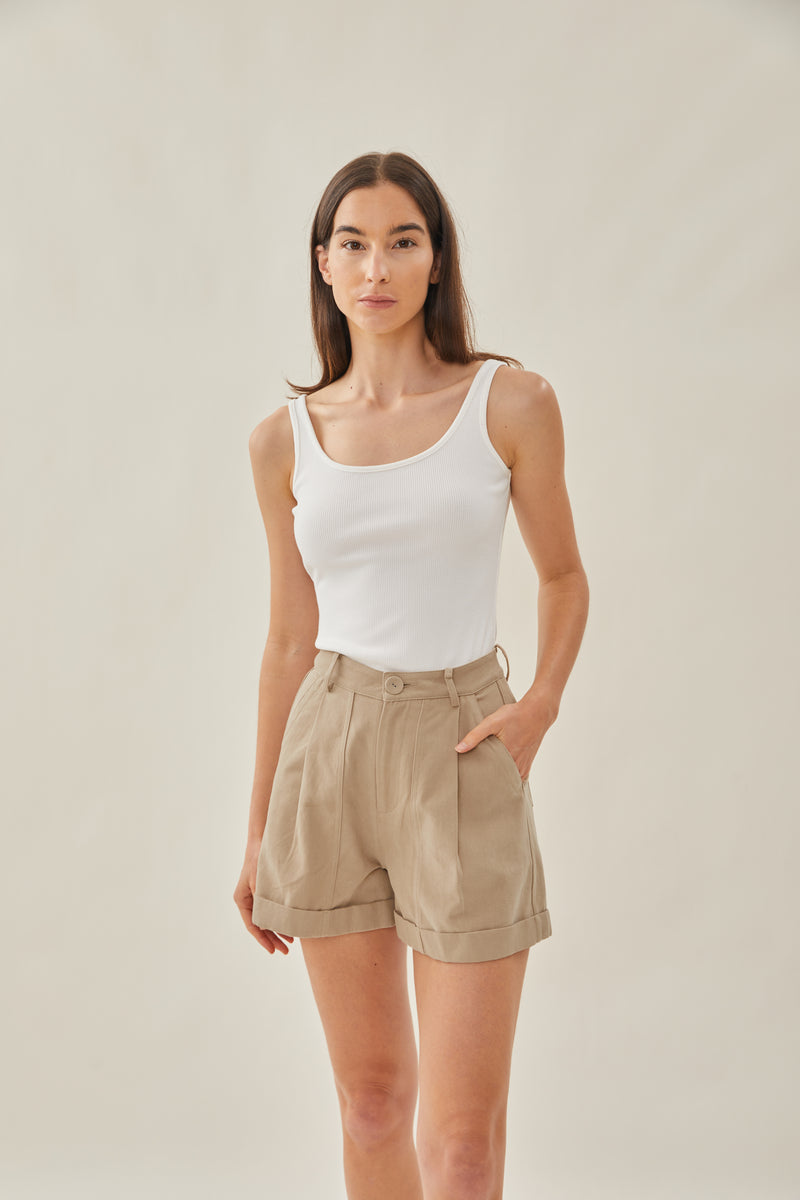 High Waisted Relaxed Shorts in Stone