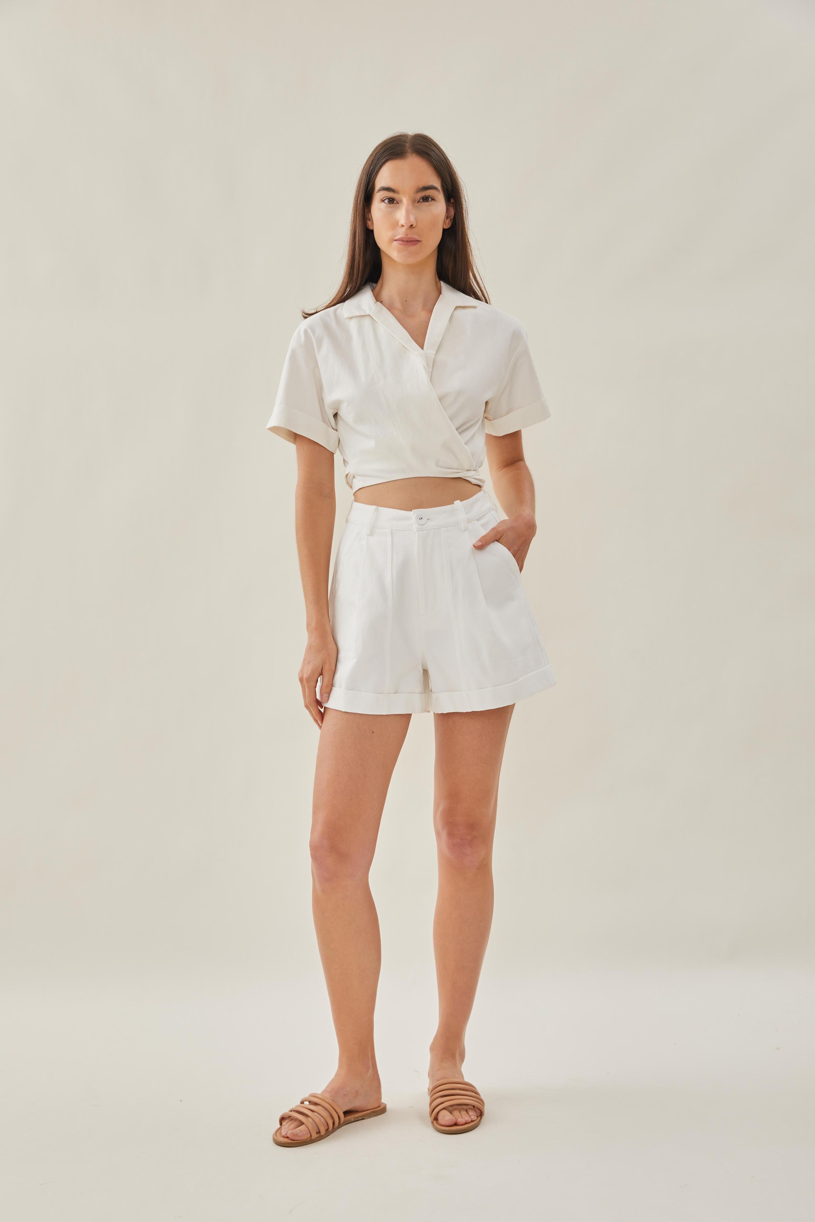 Knotted Cropped Shirt in White