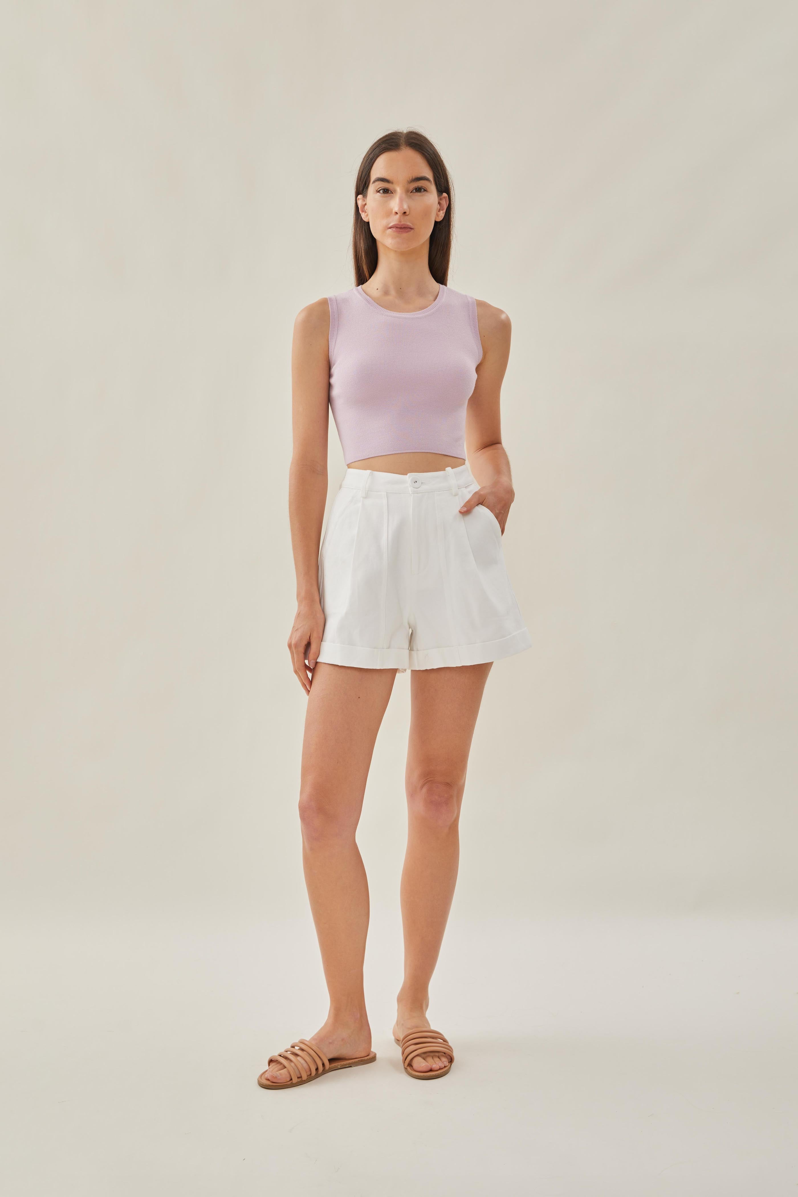 Sleeveless Knit Cropped Tank in Orchid