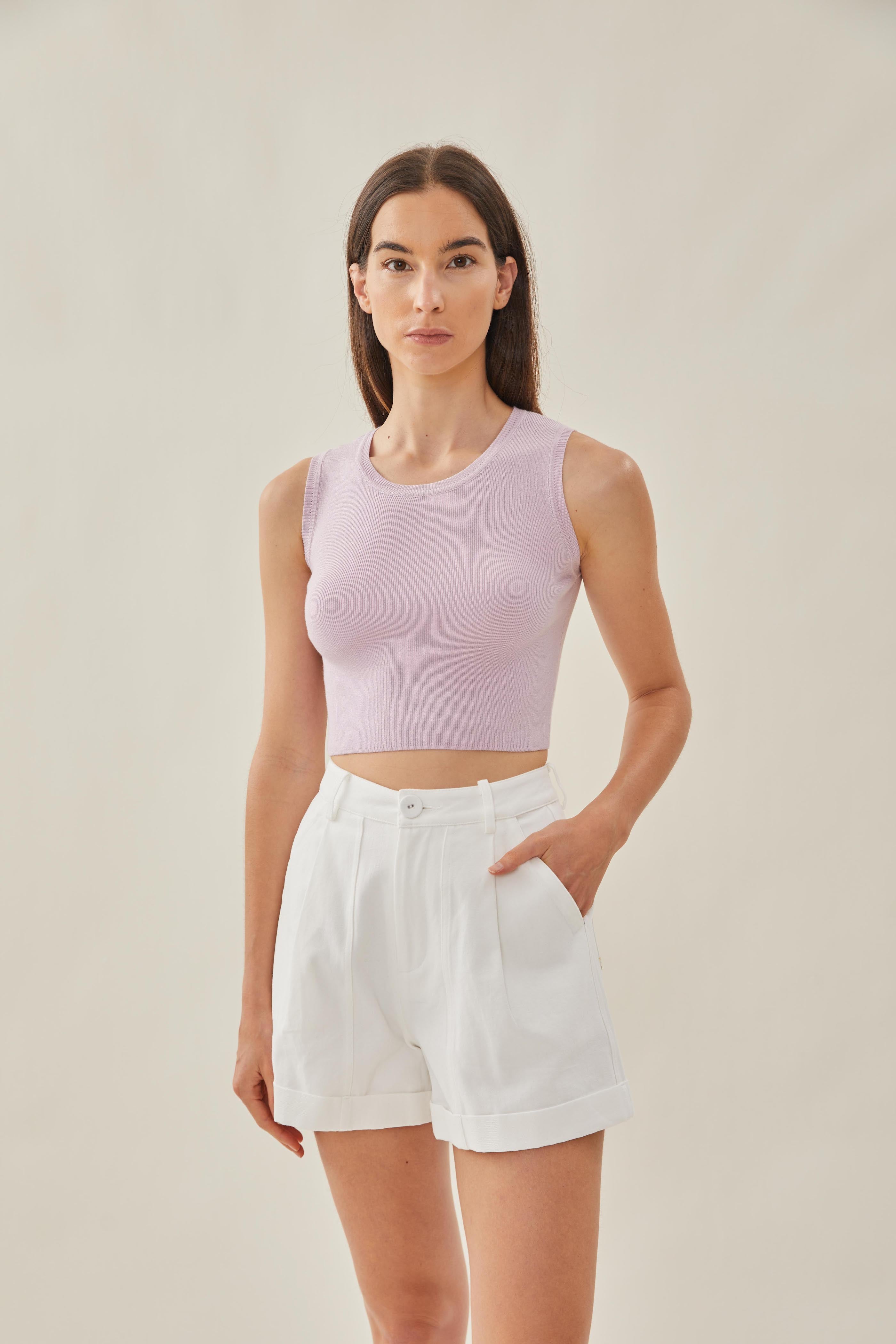 Sleeveless Knit Cropped Tank in Orchid