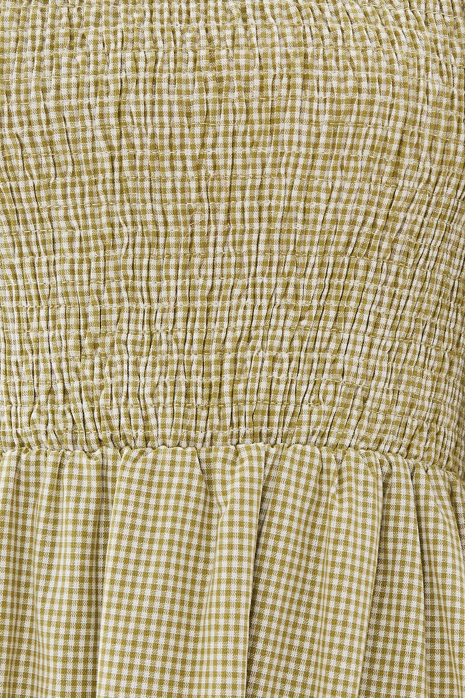 Cotton Shirred Dress in Checkered Olive