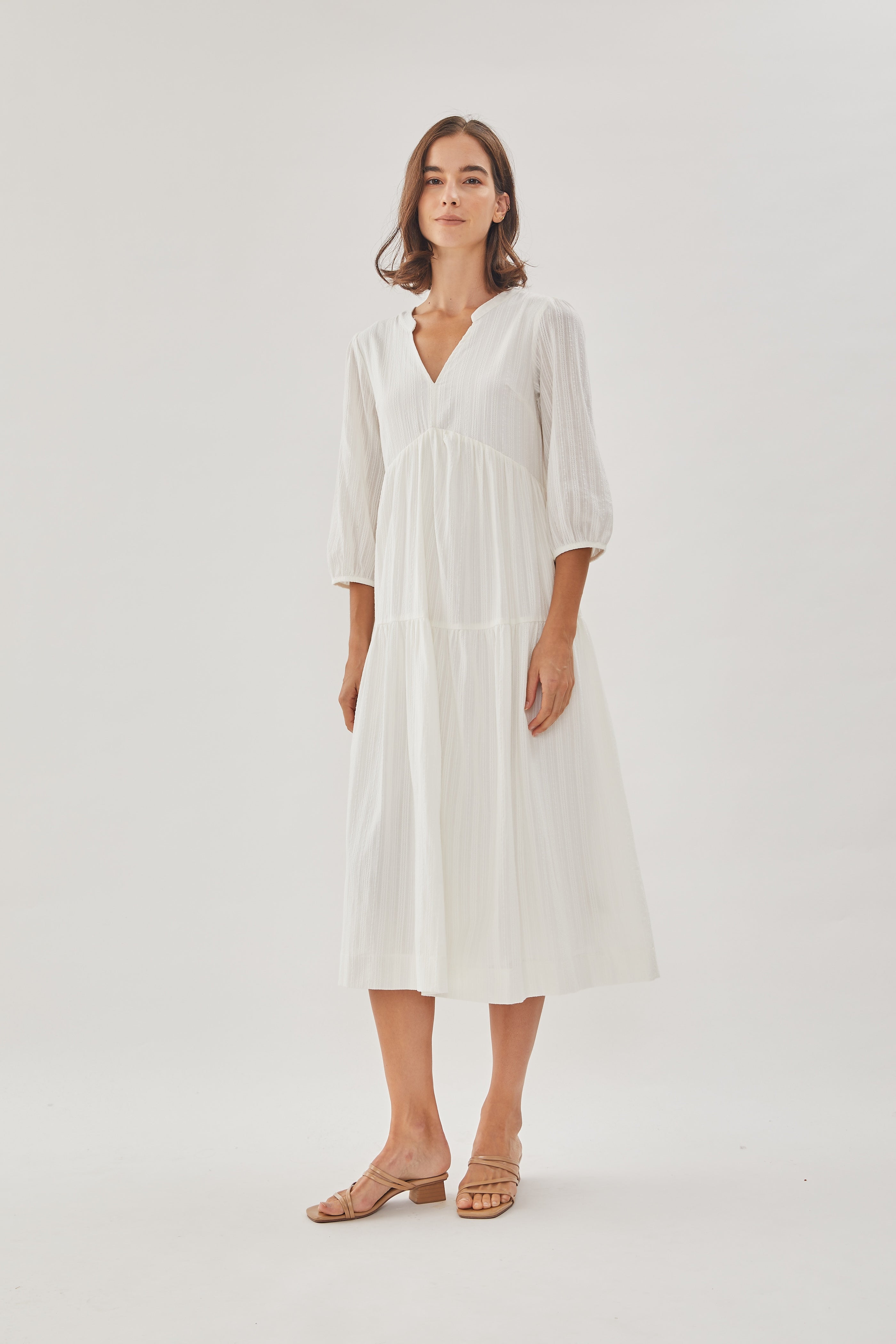 Embroidered Midi Dress in White