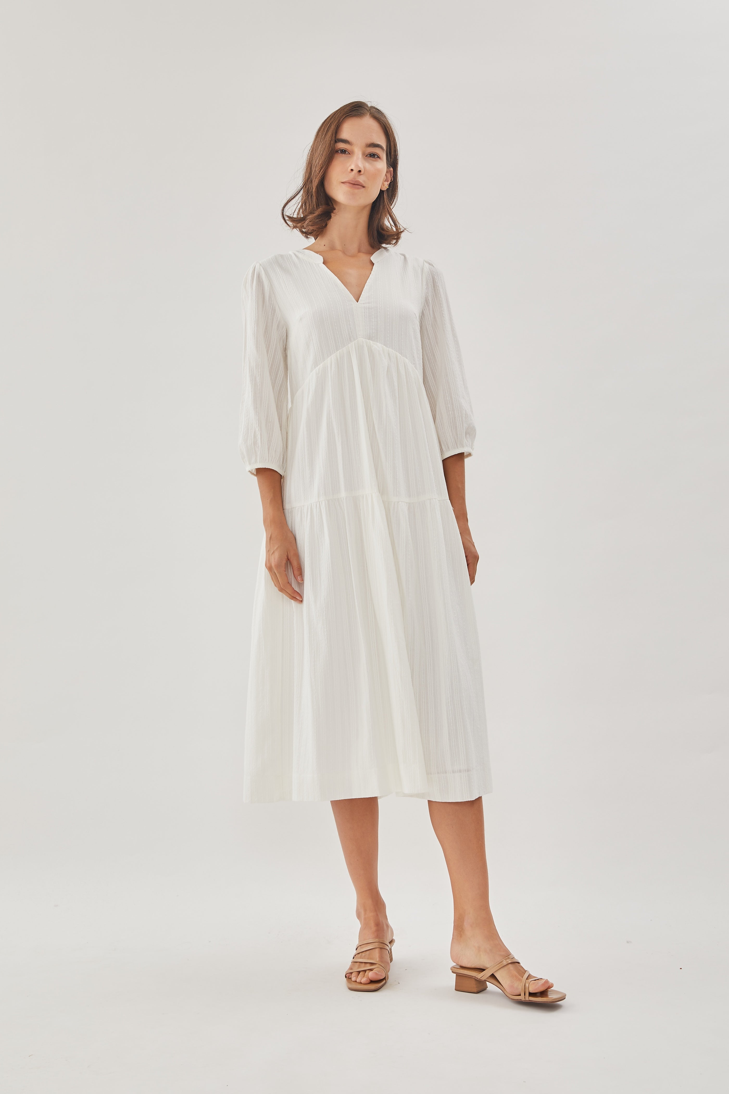 Embroidered Midi Dress in White
