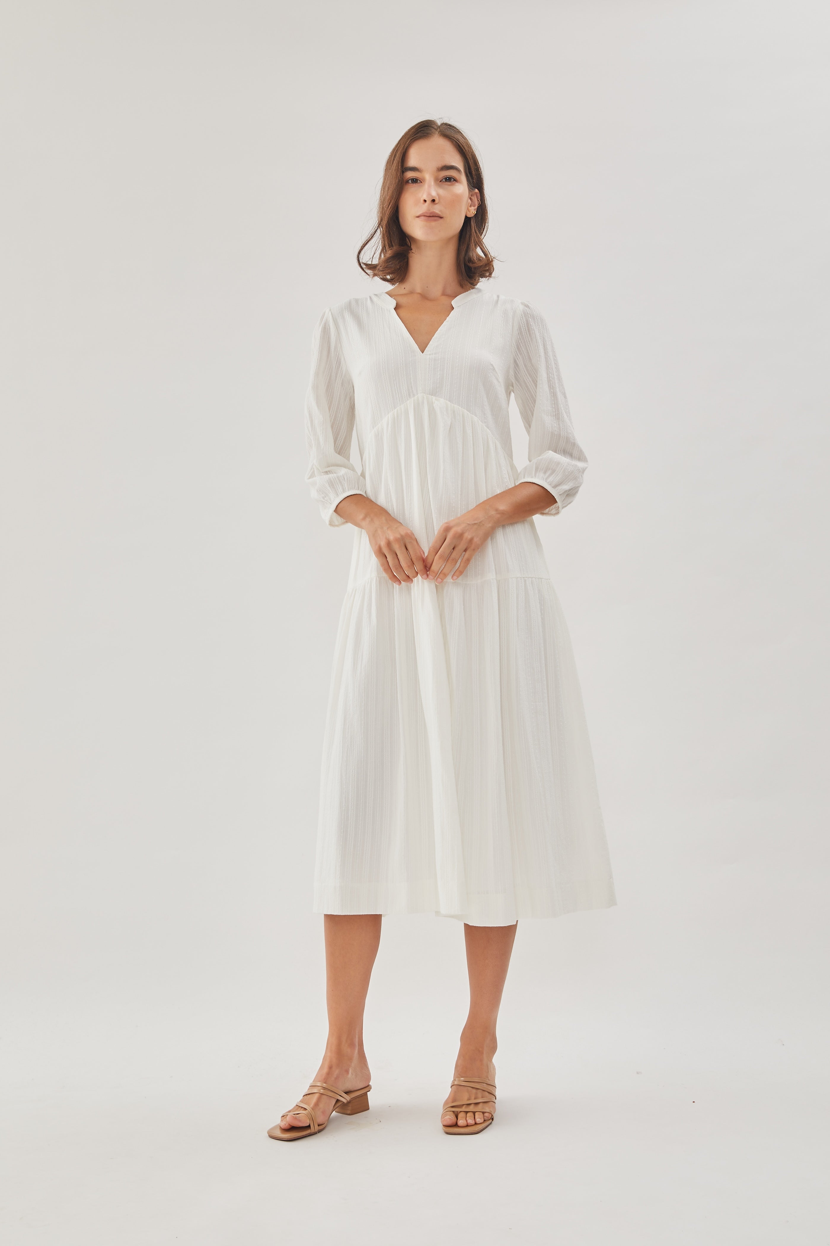 Embroidered Midi Dress in White