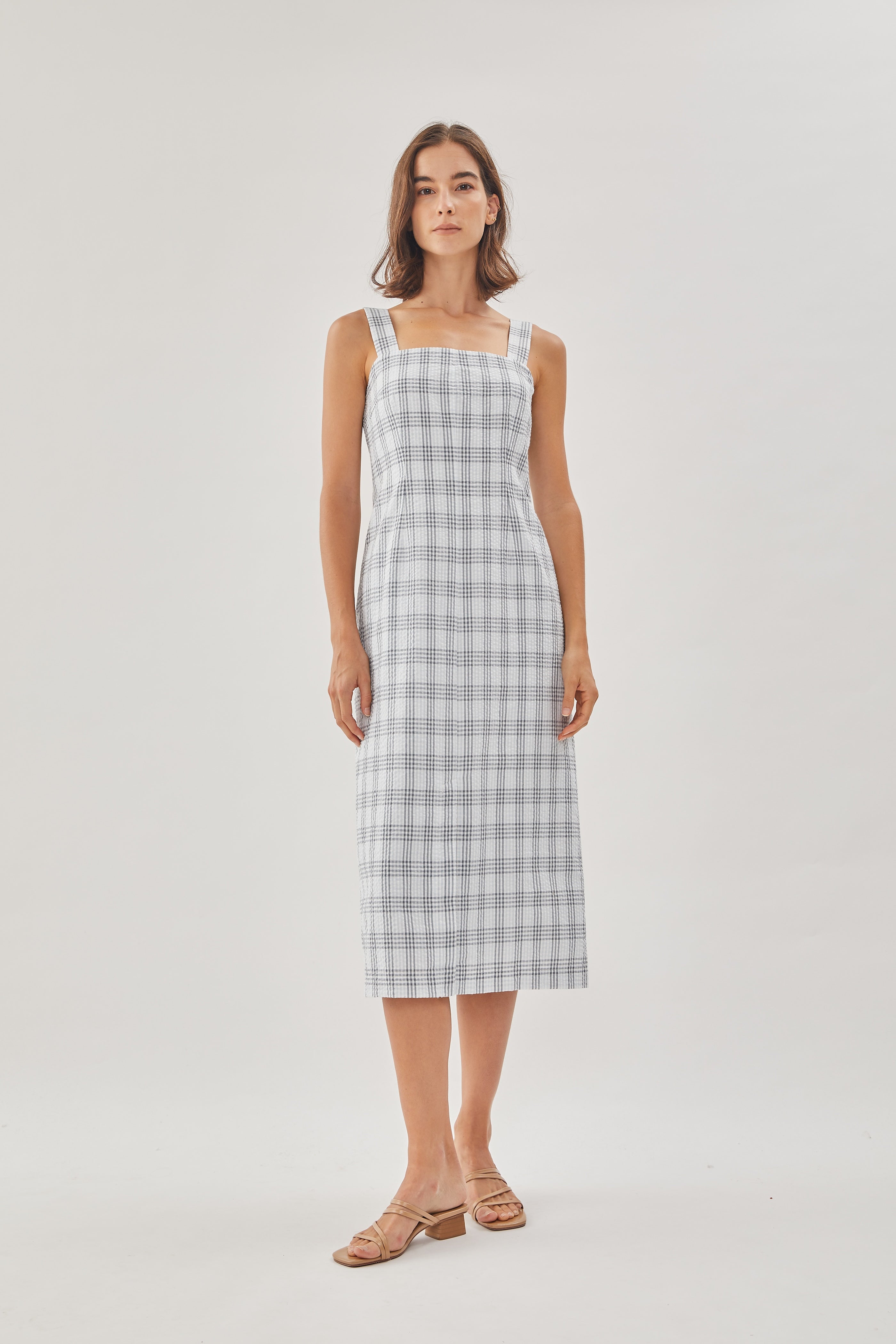 Square Neck Sleeveless Midi Dress in Mist