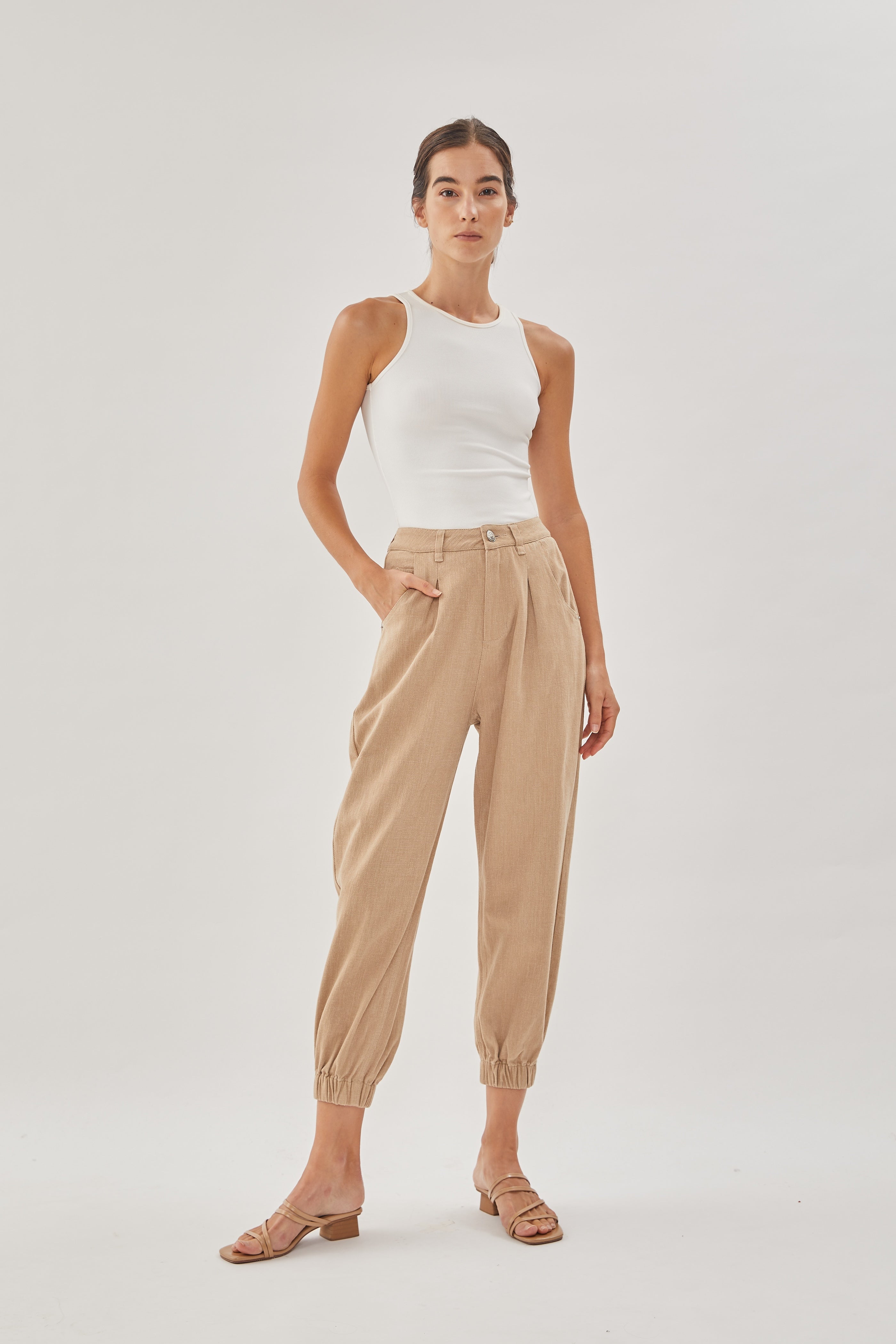 Lounge Cropped High-Rise Jeans in Khaki