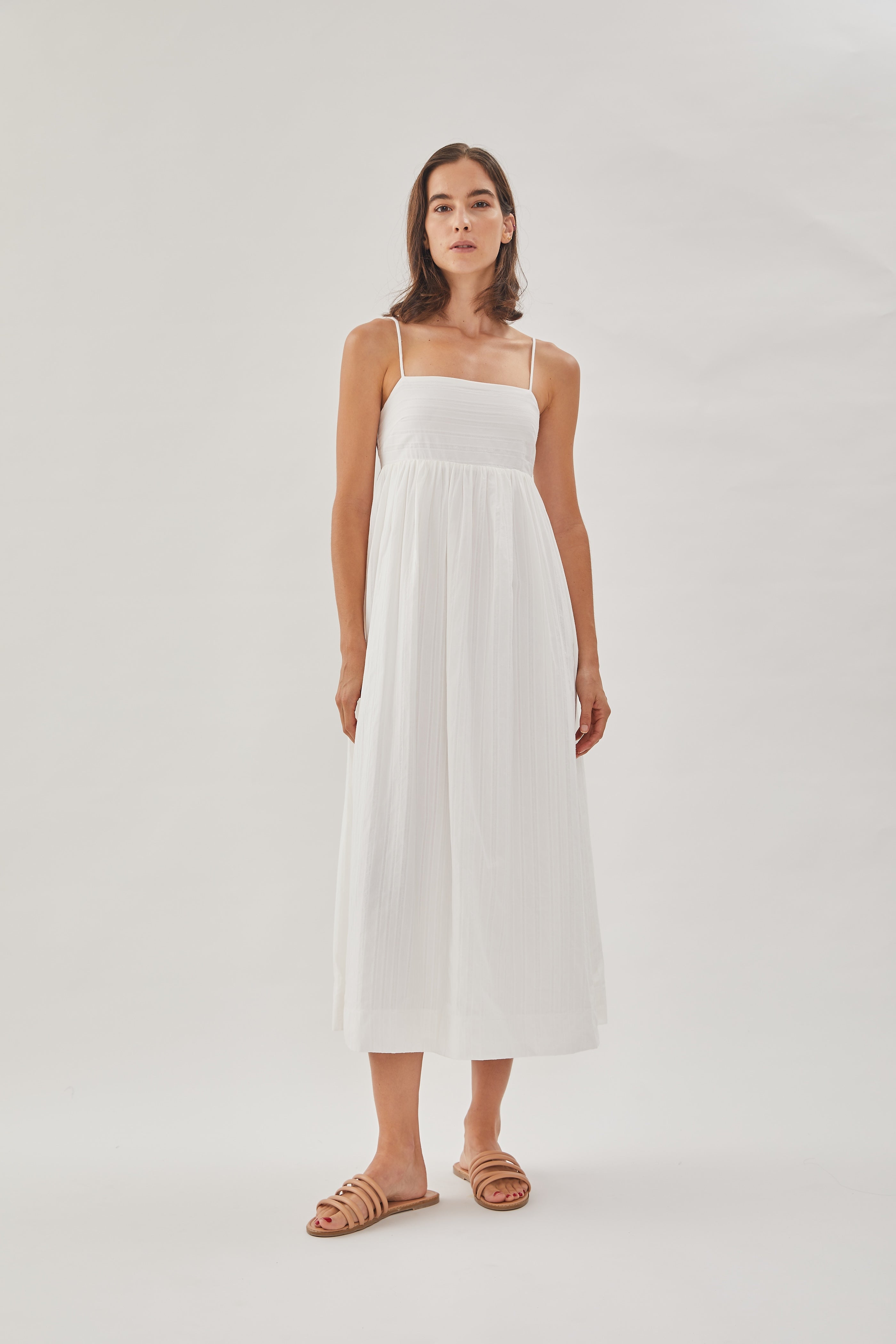 Cotton Cami Midi Dress in White