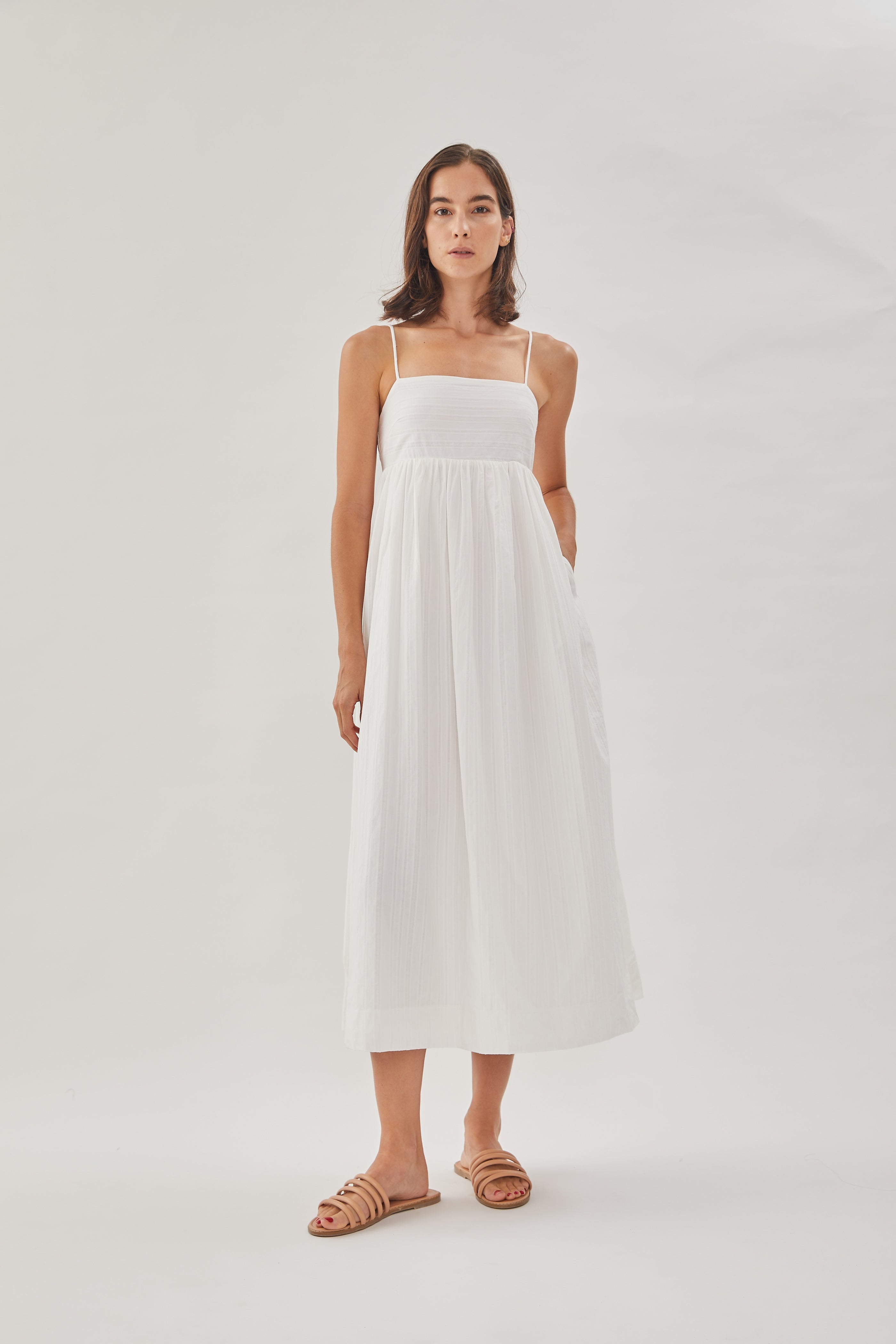 Cotton Cami Midi Dress in White