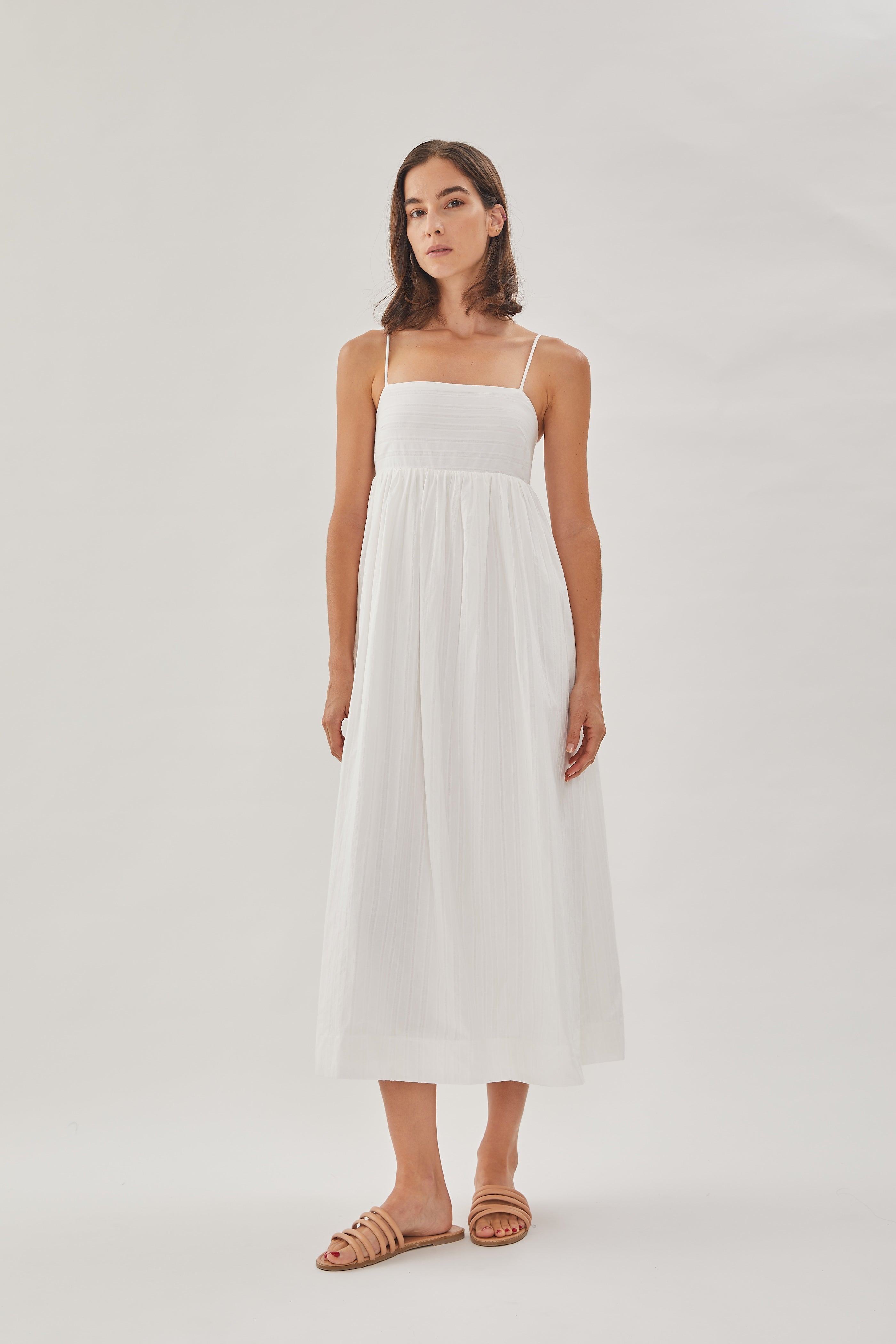 Cotton Cami Midi Dress in White
