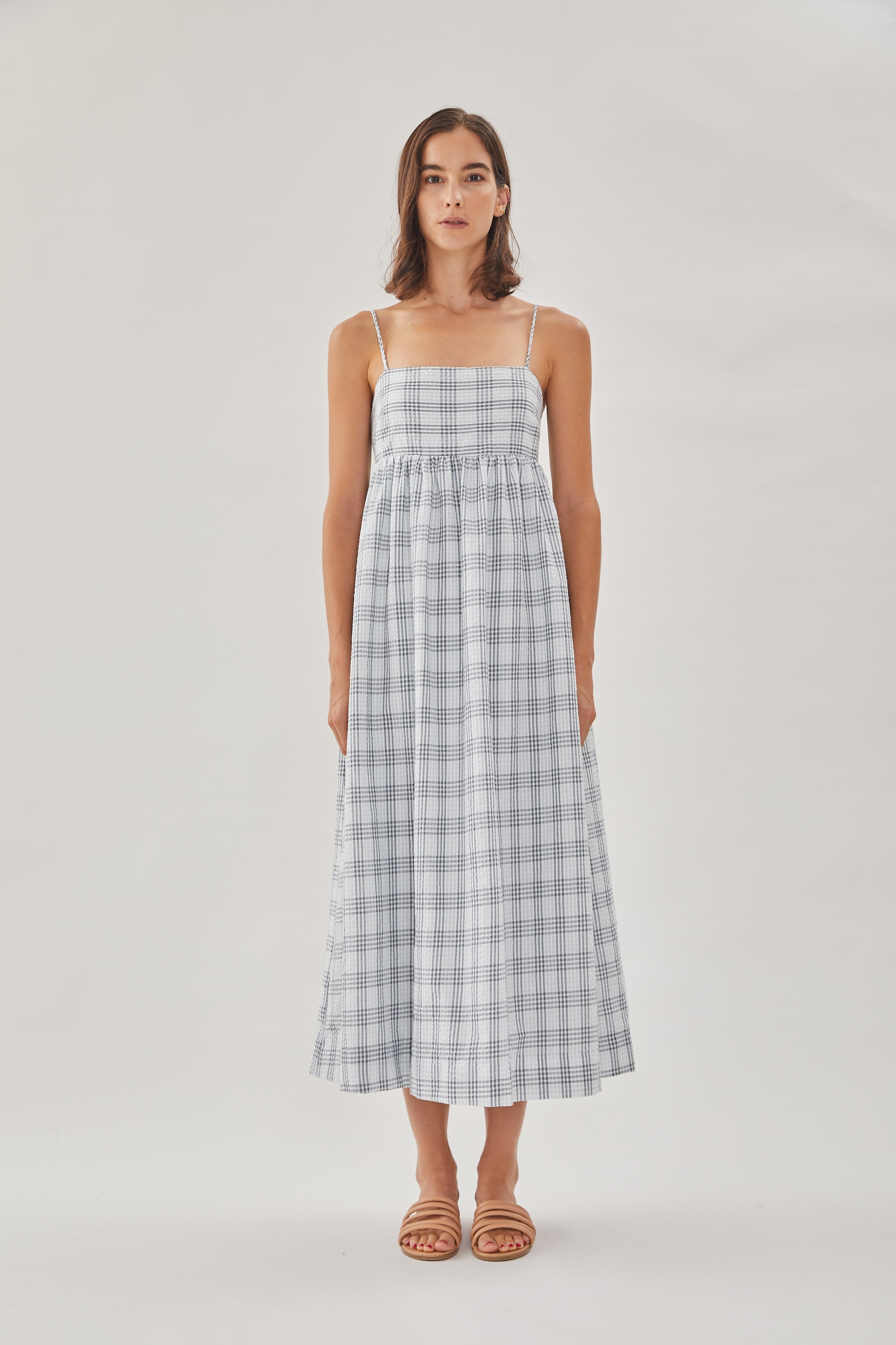 Seersucker Cami Midi Dress in Mist