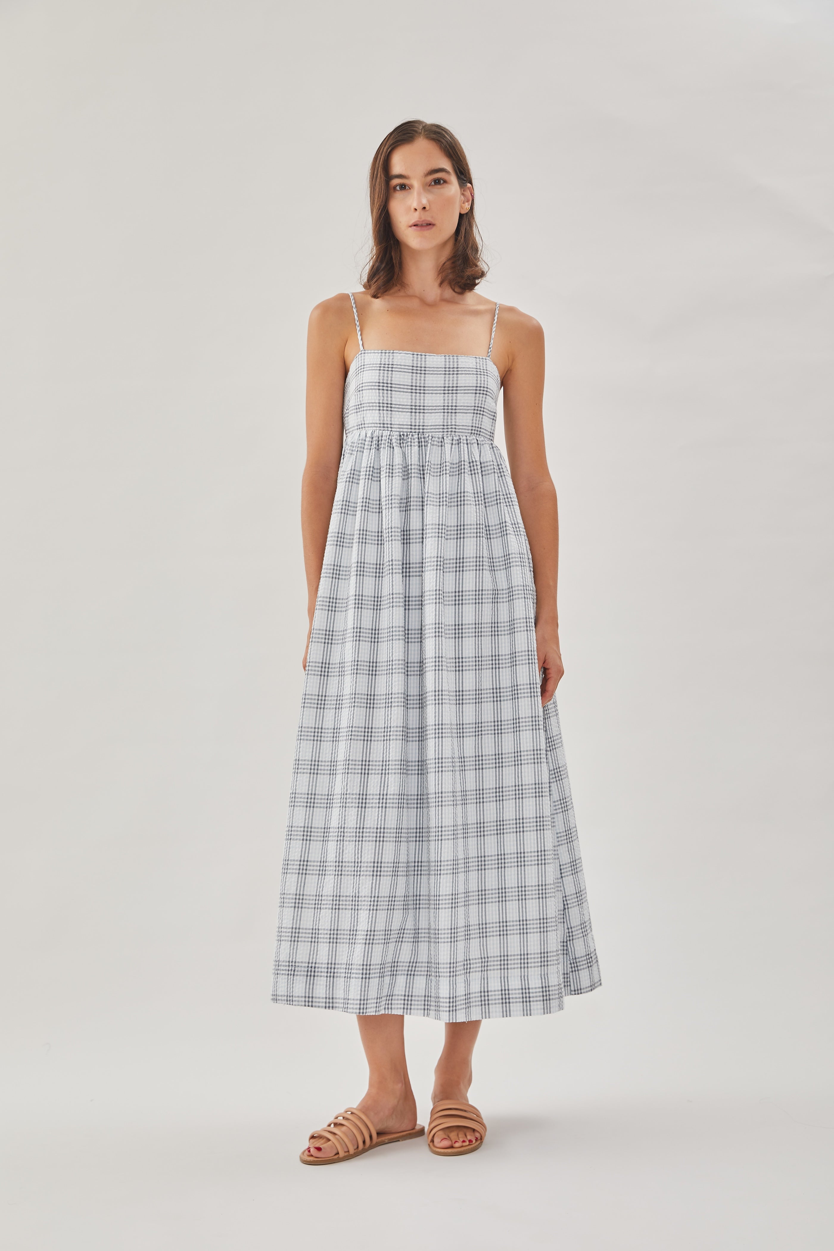 Seersucker Cami Midi Dress in Mist