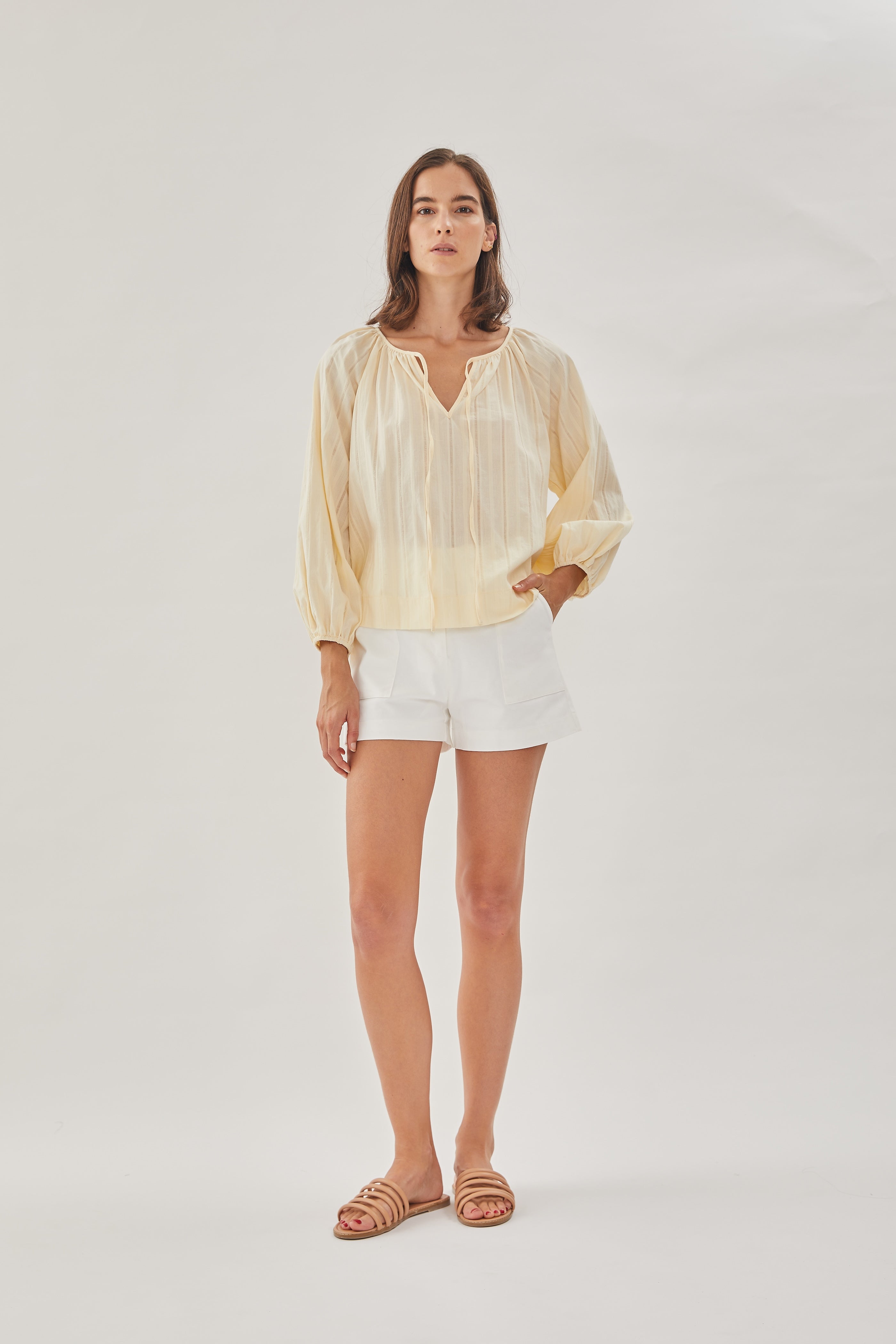 Cotton Poplin Blouse in Soft Yellow