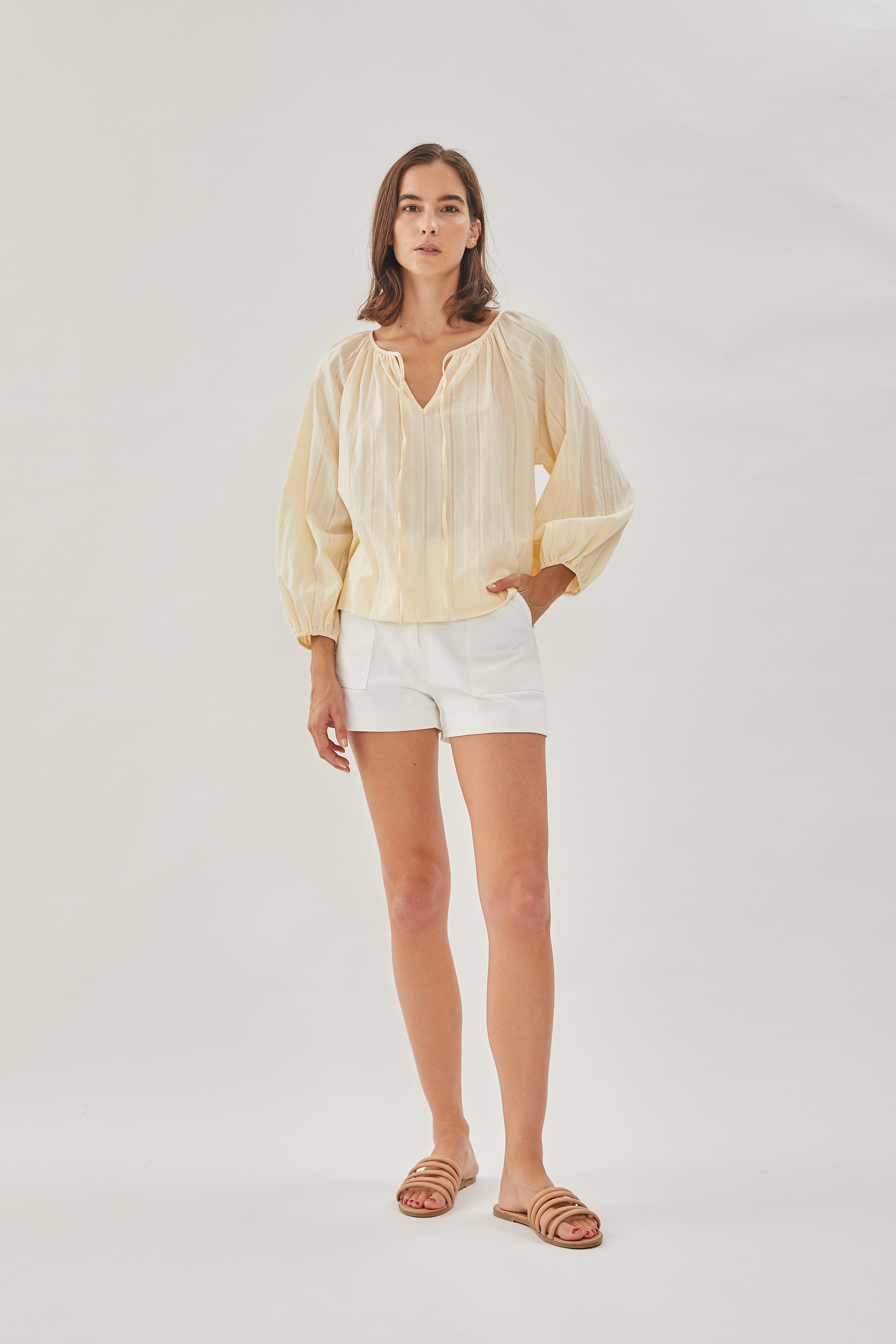 Cotton Poplin Blouse in Soft Yellow