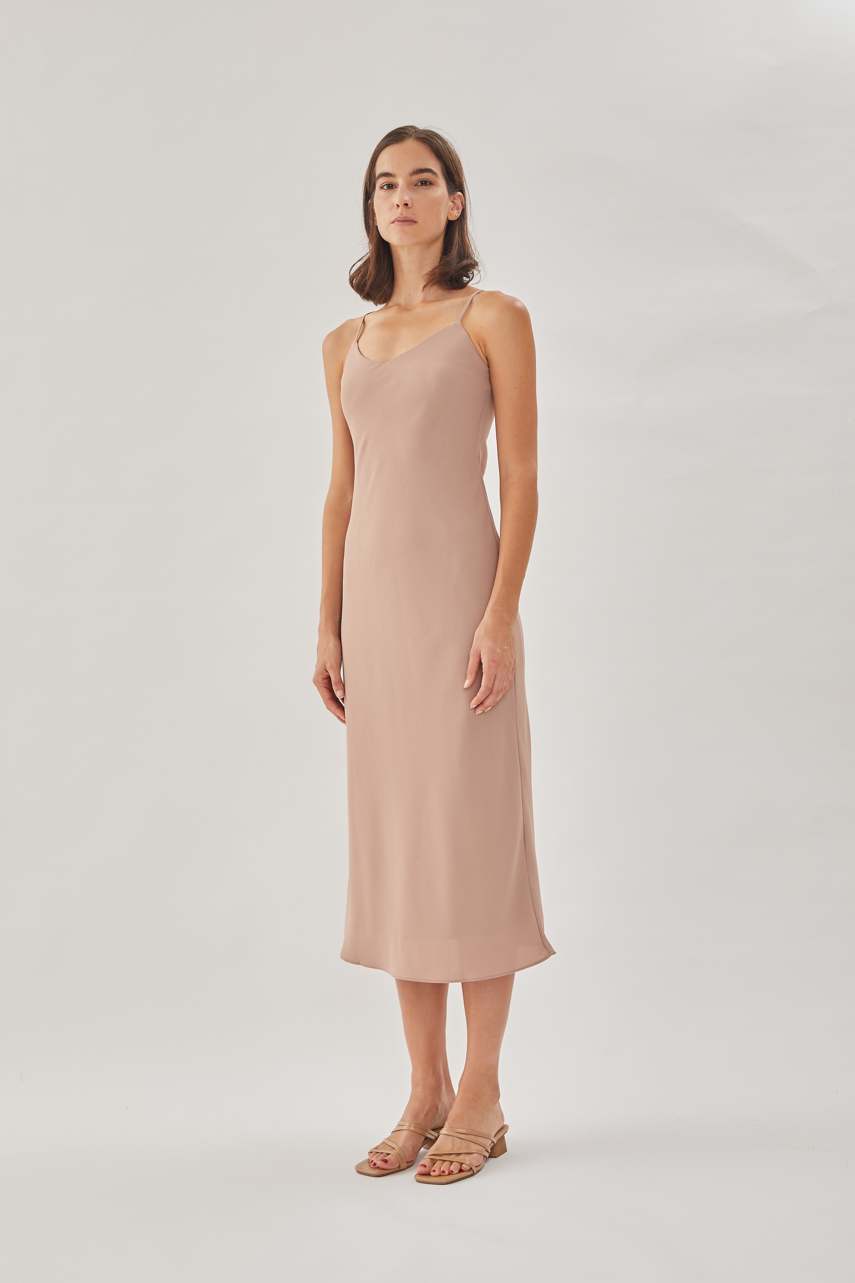 V Neck Slip Dress in Muted Rose