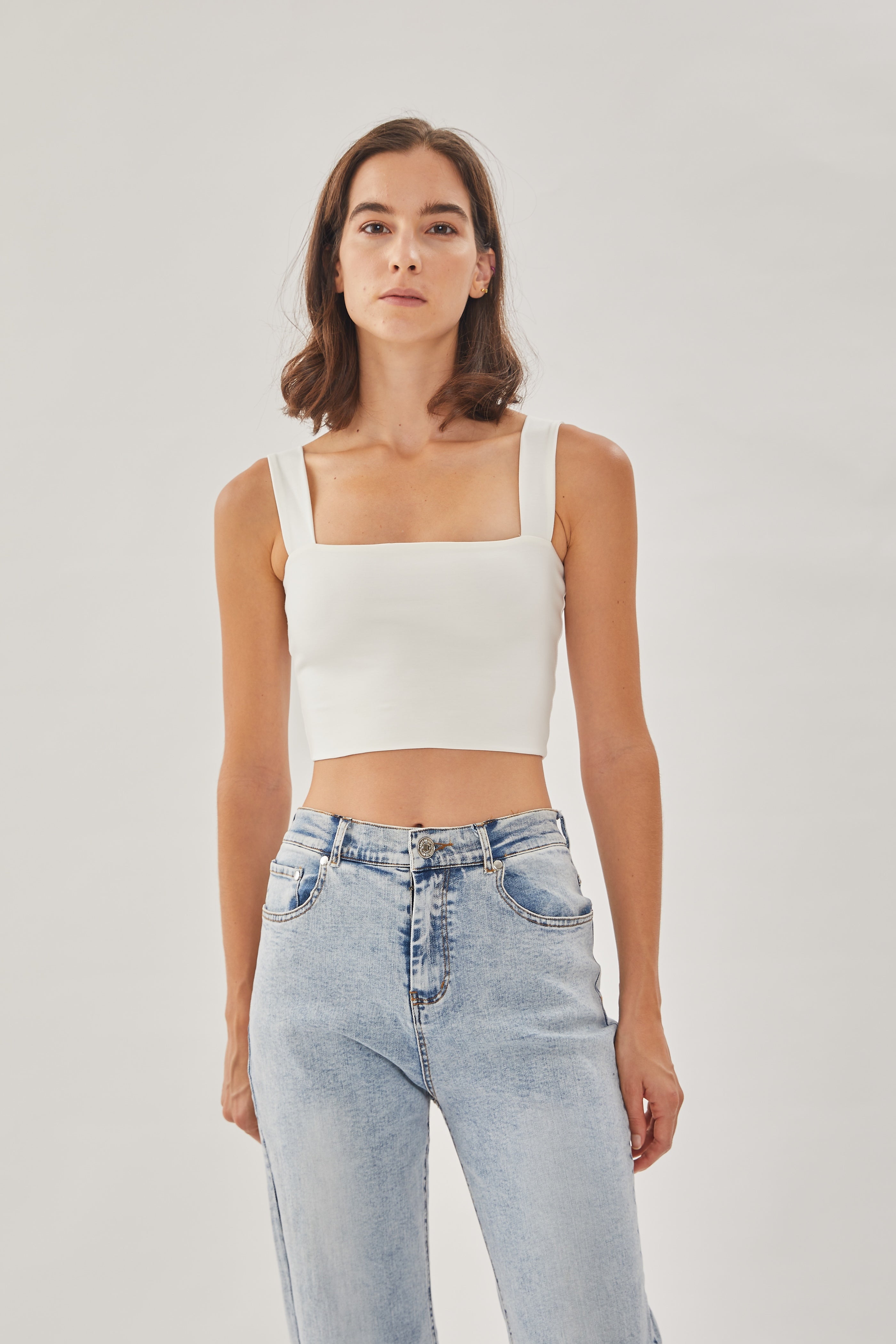 Classic Straight Neck Tank Top in White (Sale)