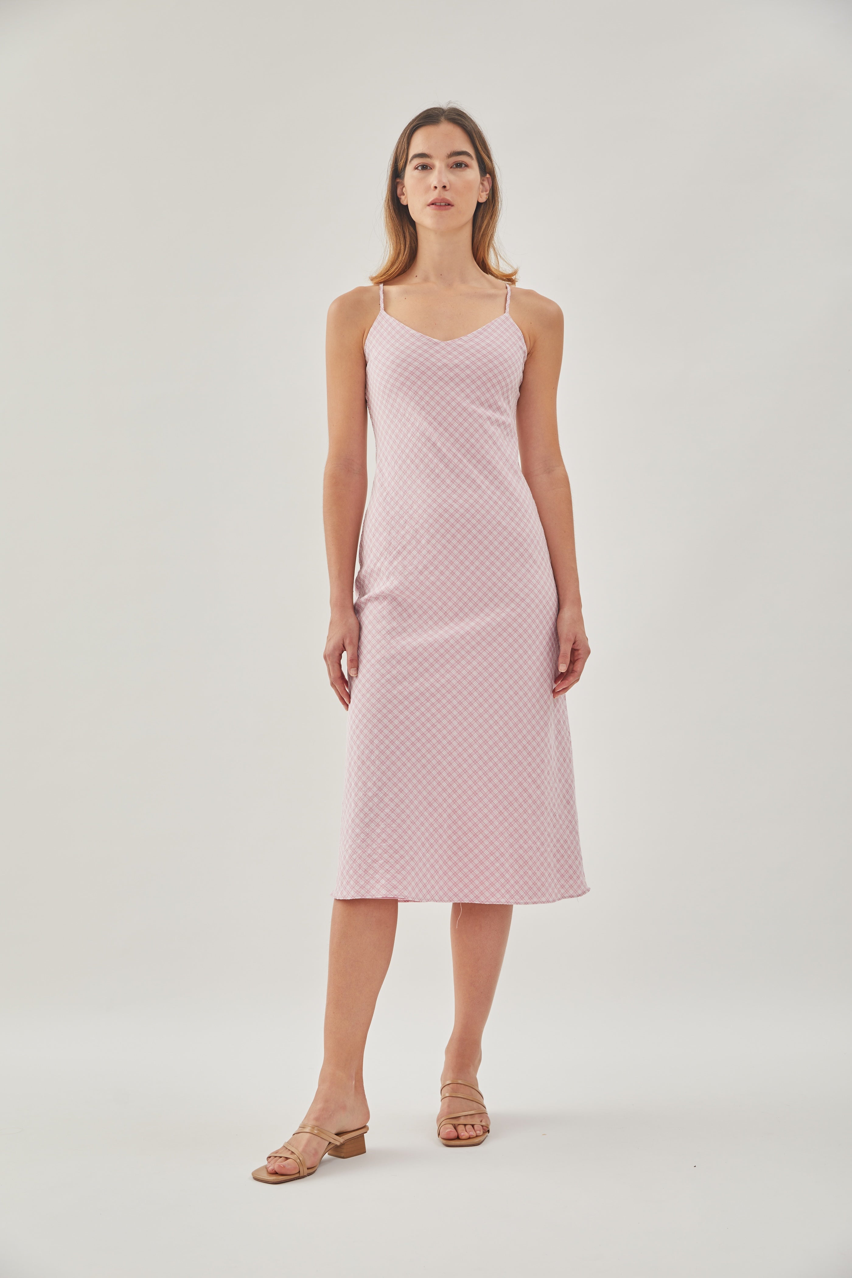 Slip Dress in Gingham Pink