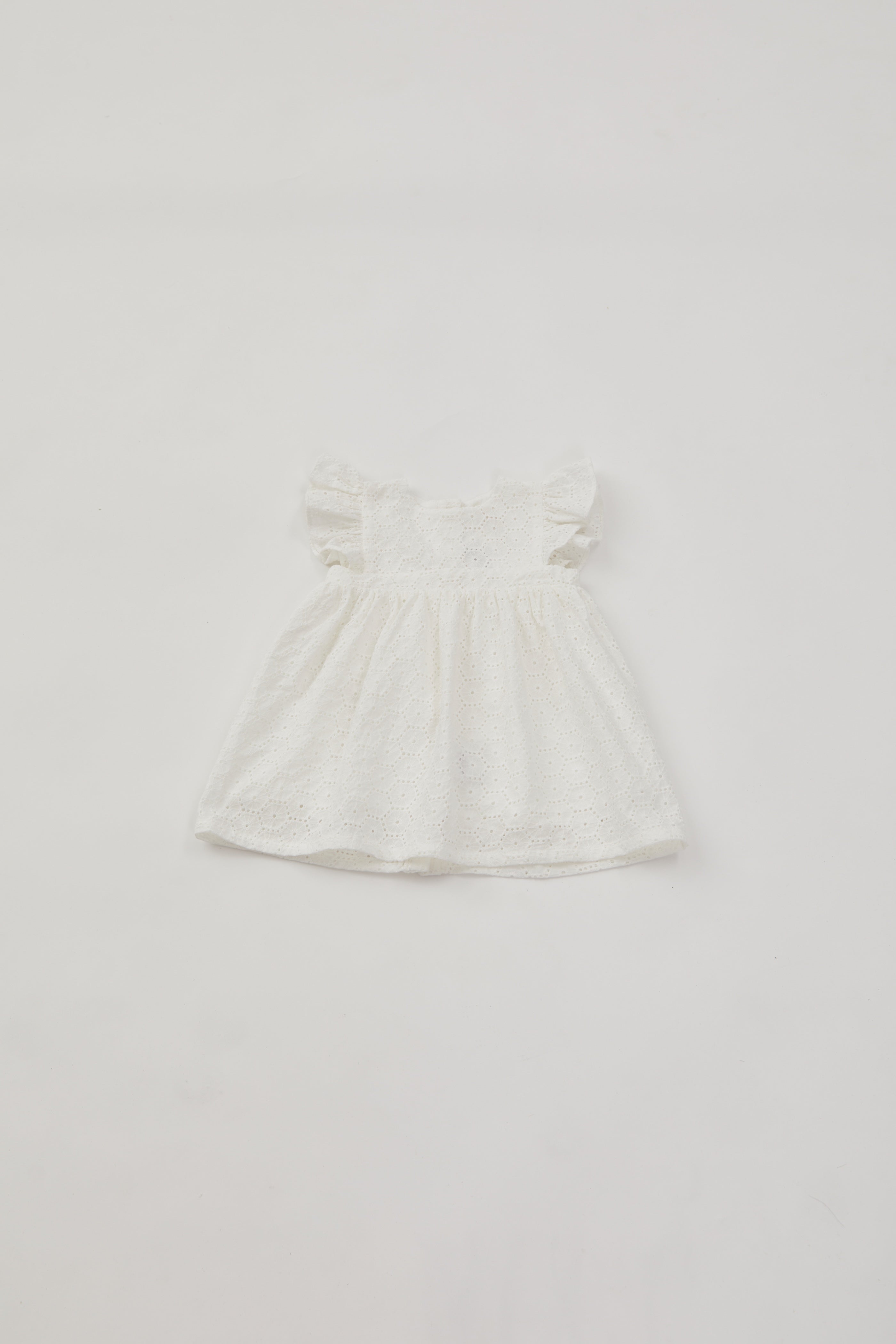 Mini Crochet Dress with Flared Sleeves in White