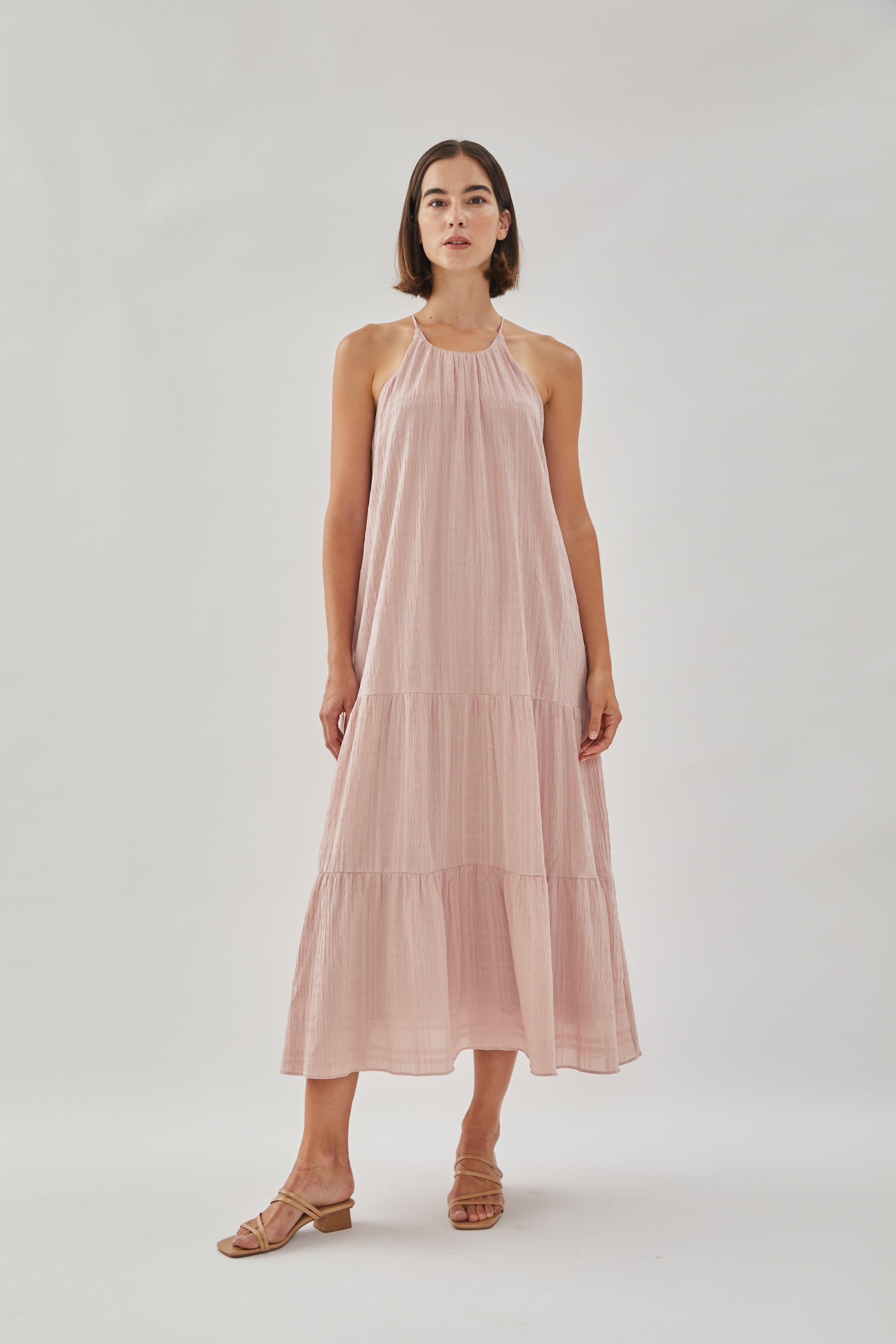 Halter Tiered Midi Dress in Rose