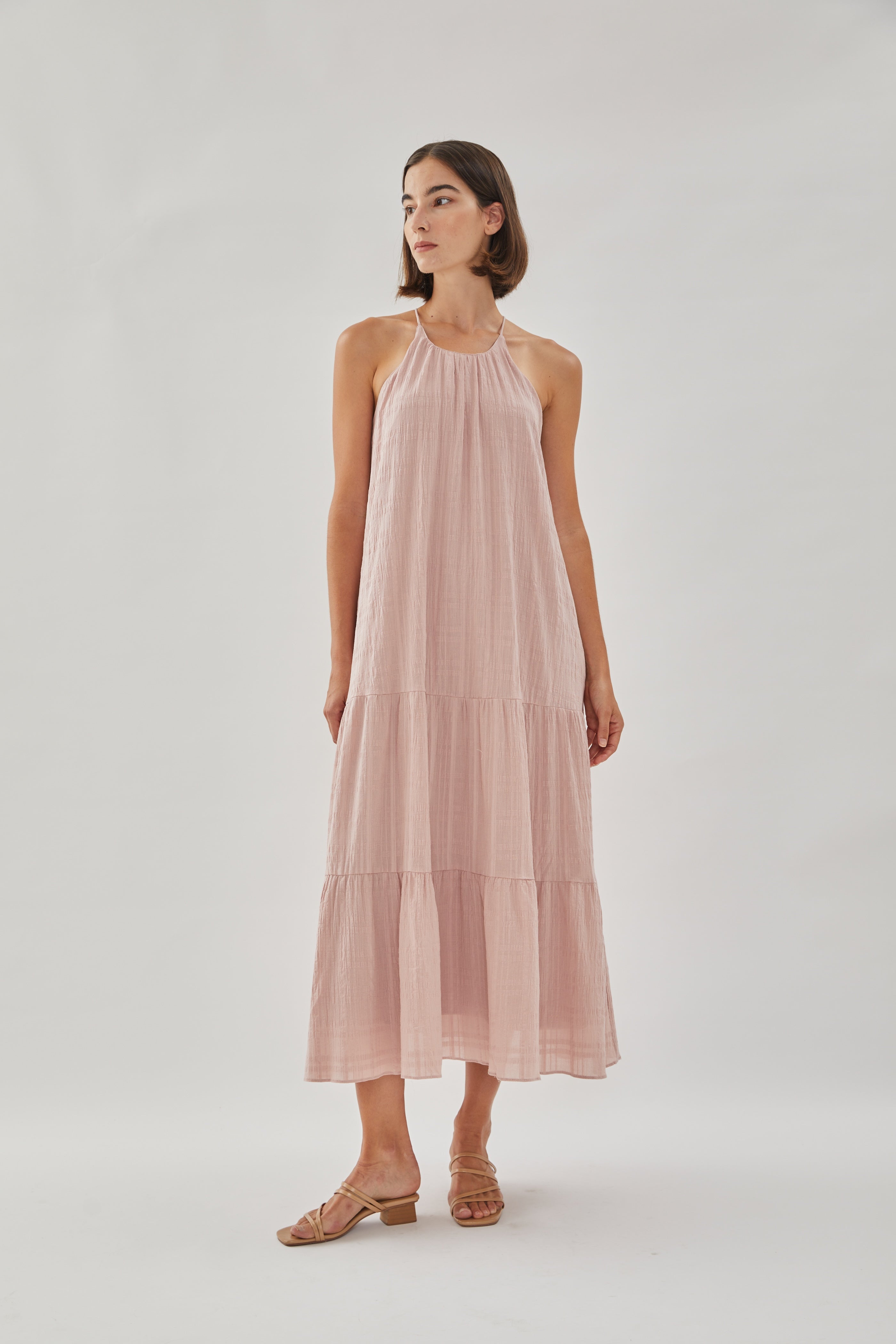 Halter Tiered Midi Dress in Rose