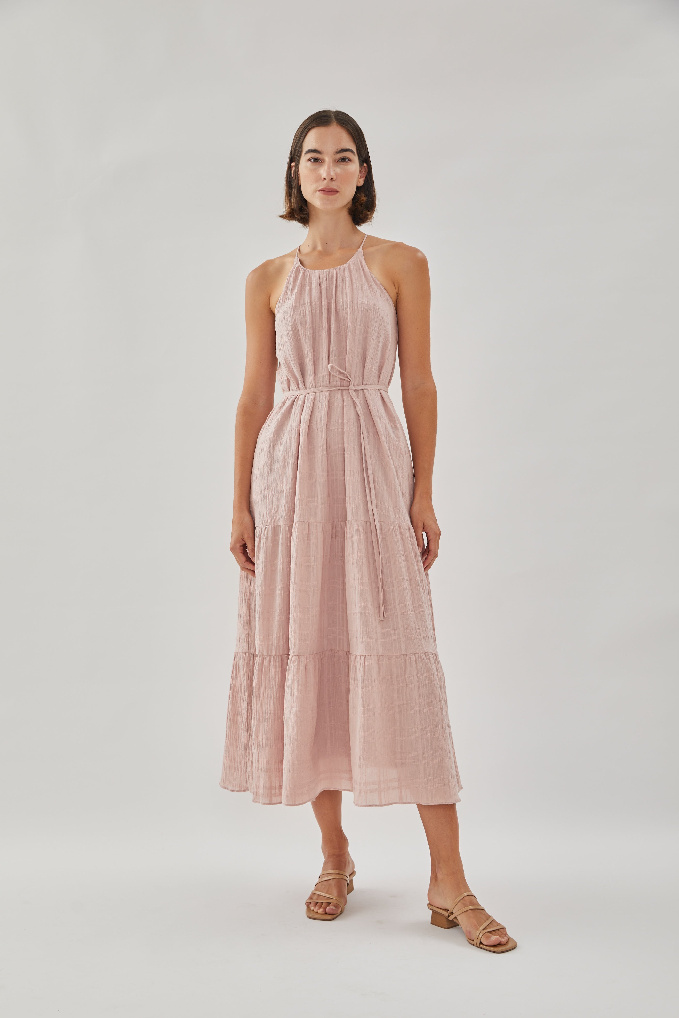 Halter Tiered Midi Dress in Rose