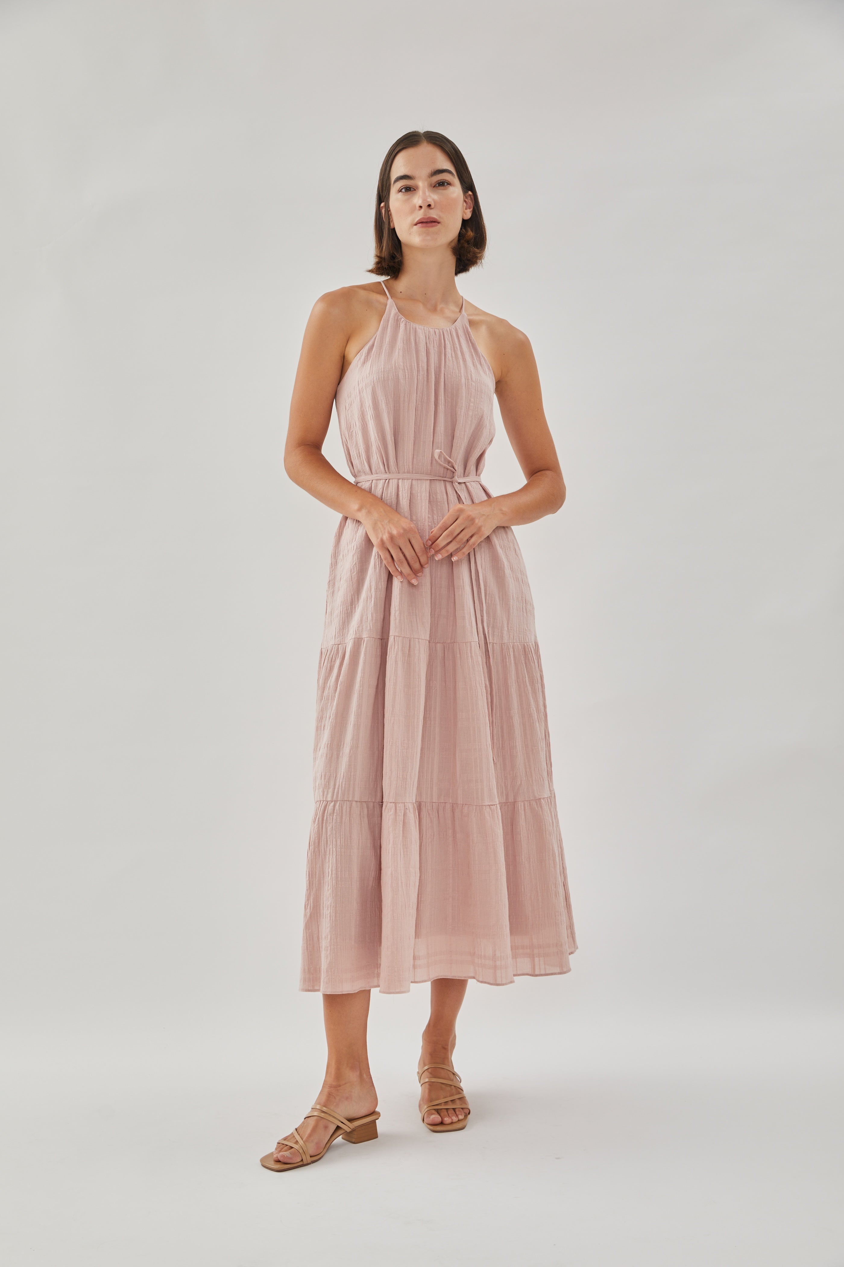 Halter Tiered Midi Dress in Rose