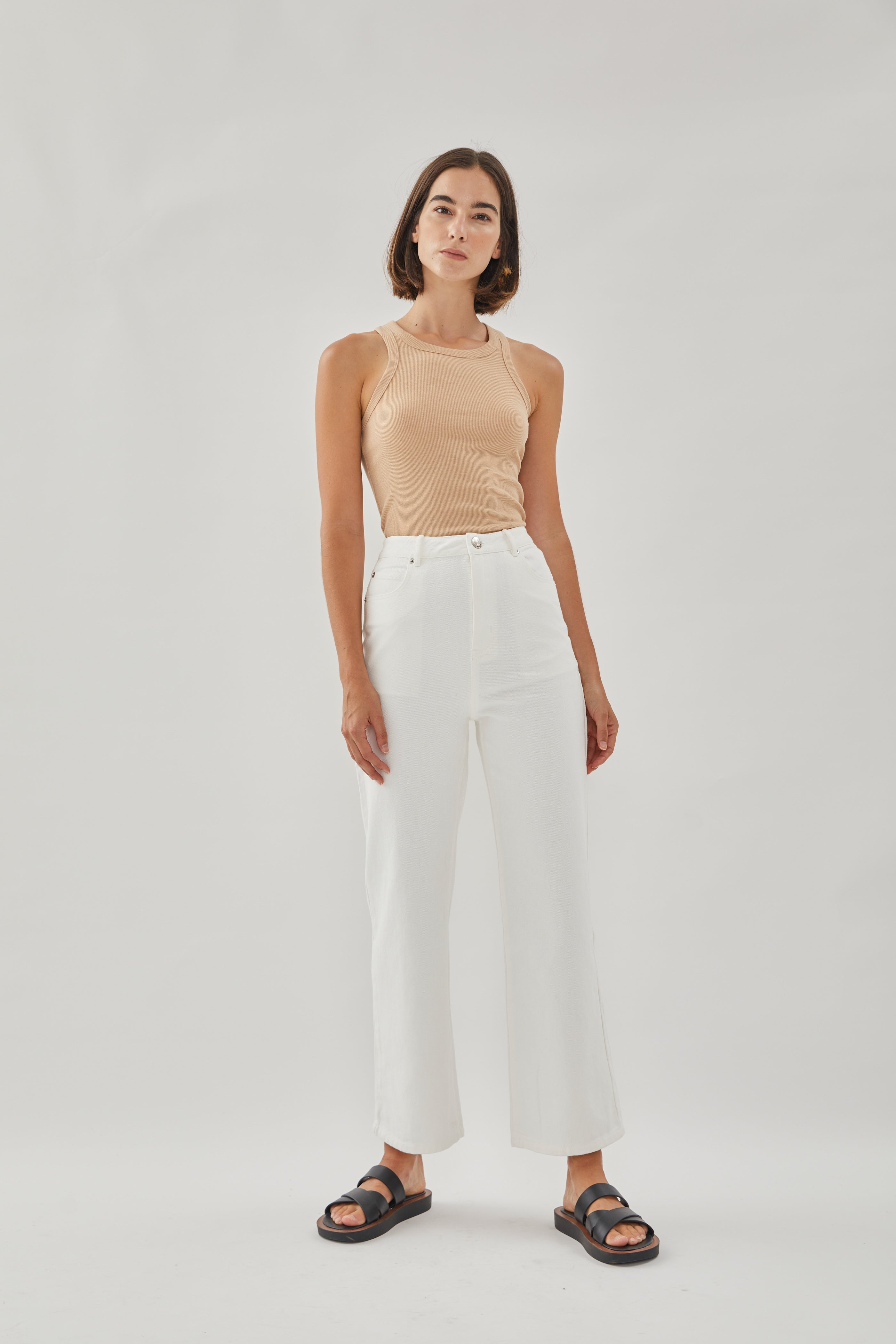 Studios High Rise Straight Cut Jeans in White