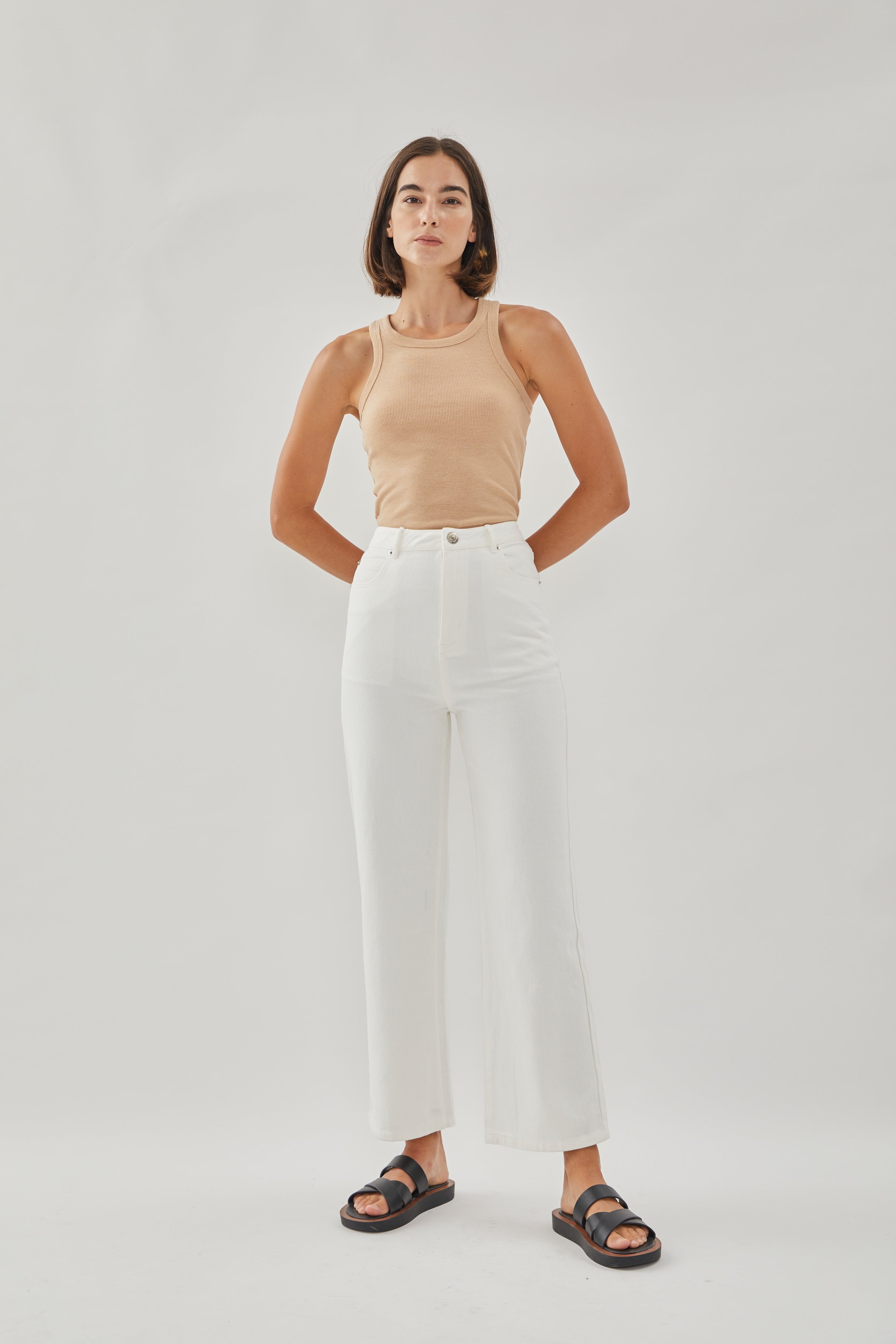 Studios High Rise Straight Cut Jeans in White