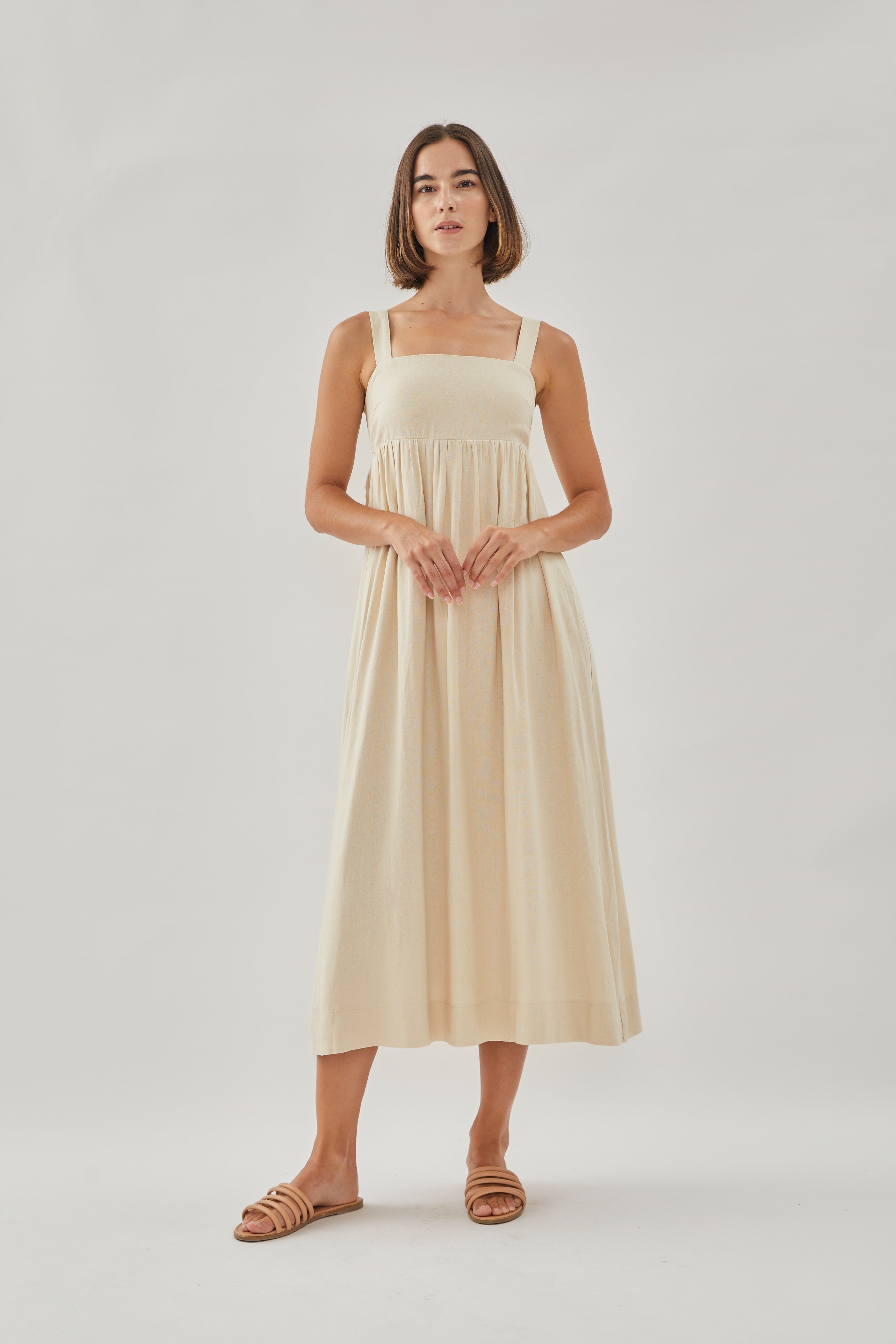Square Neck Midi Dress in Oatmeal