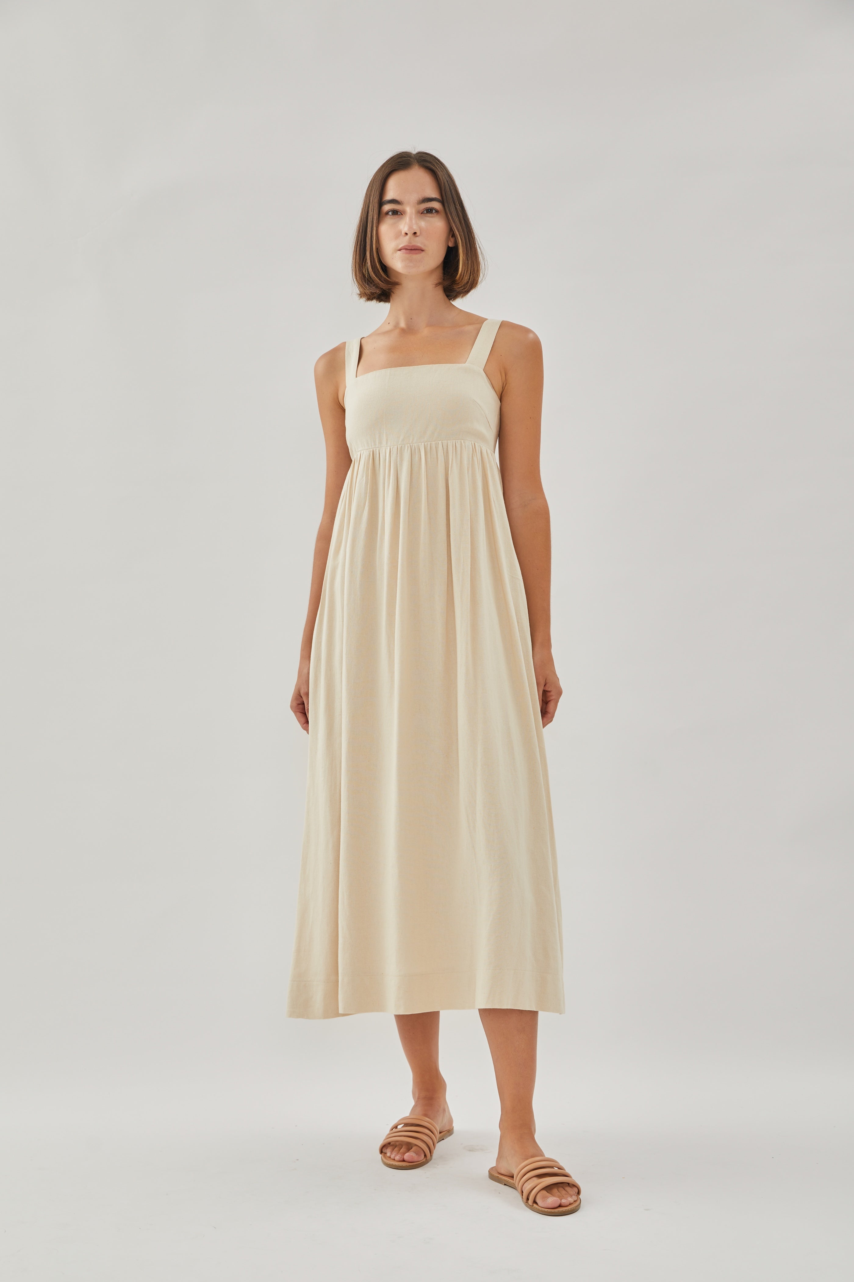 Square Neck Midi Dress in Oatmeal