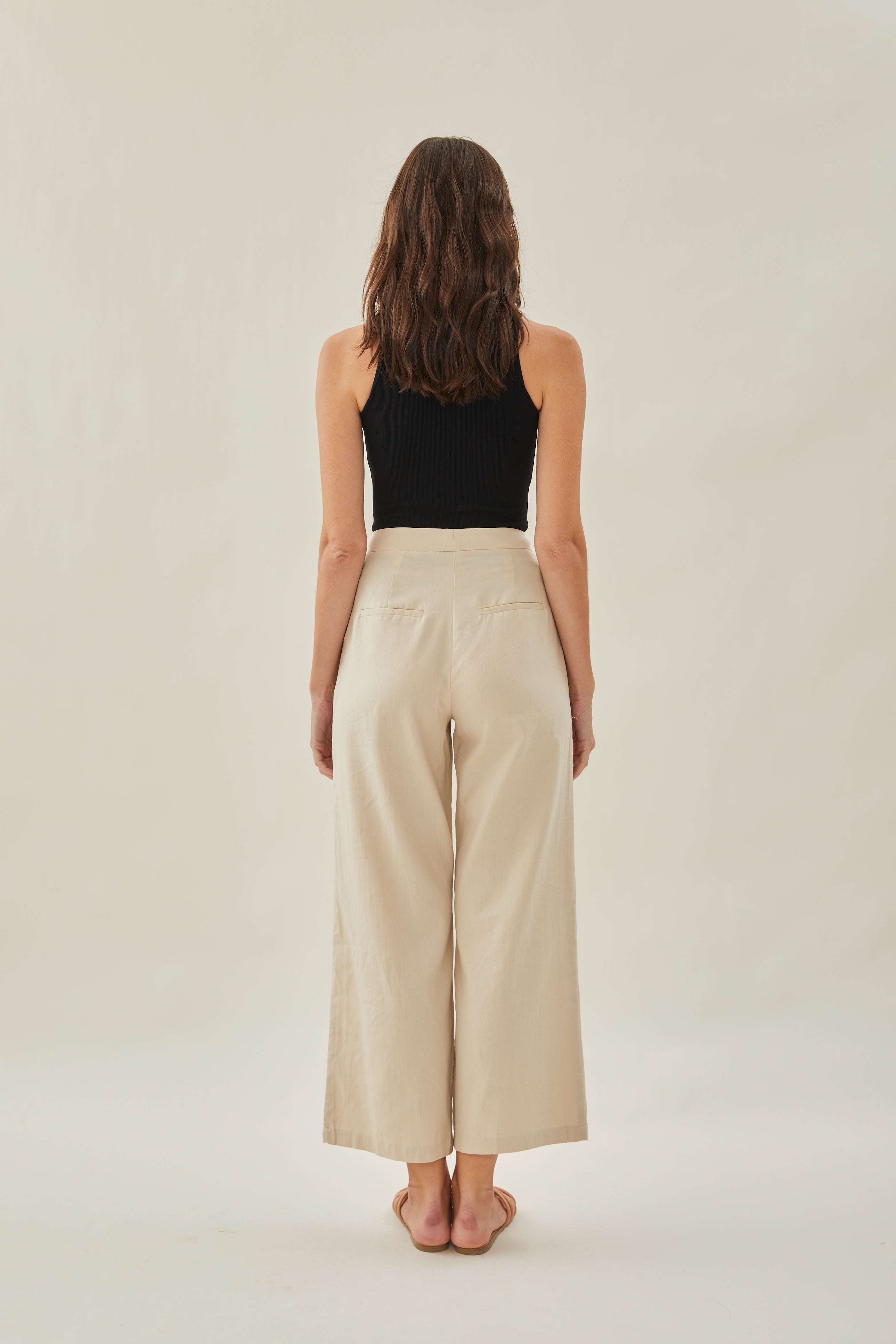 Cotton Pleated Trouser in Oat