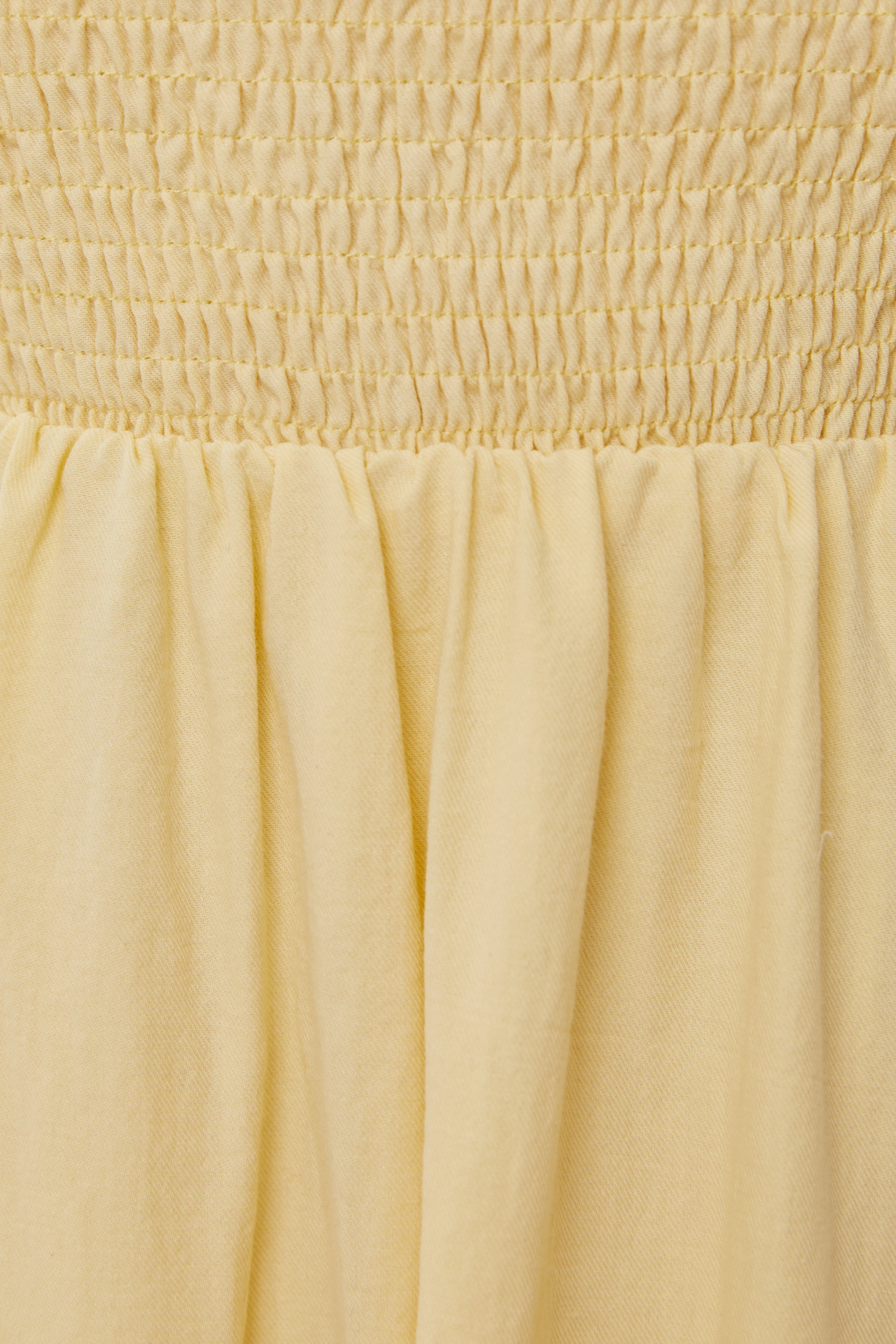 Puffed Sleeved Shirred Midi Dress in Soft Yellow