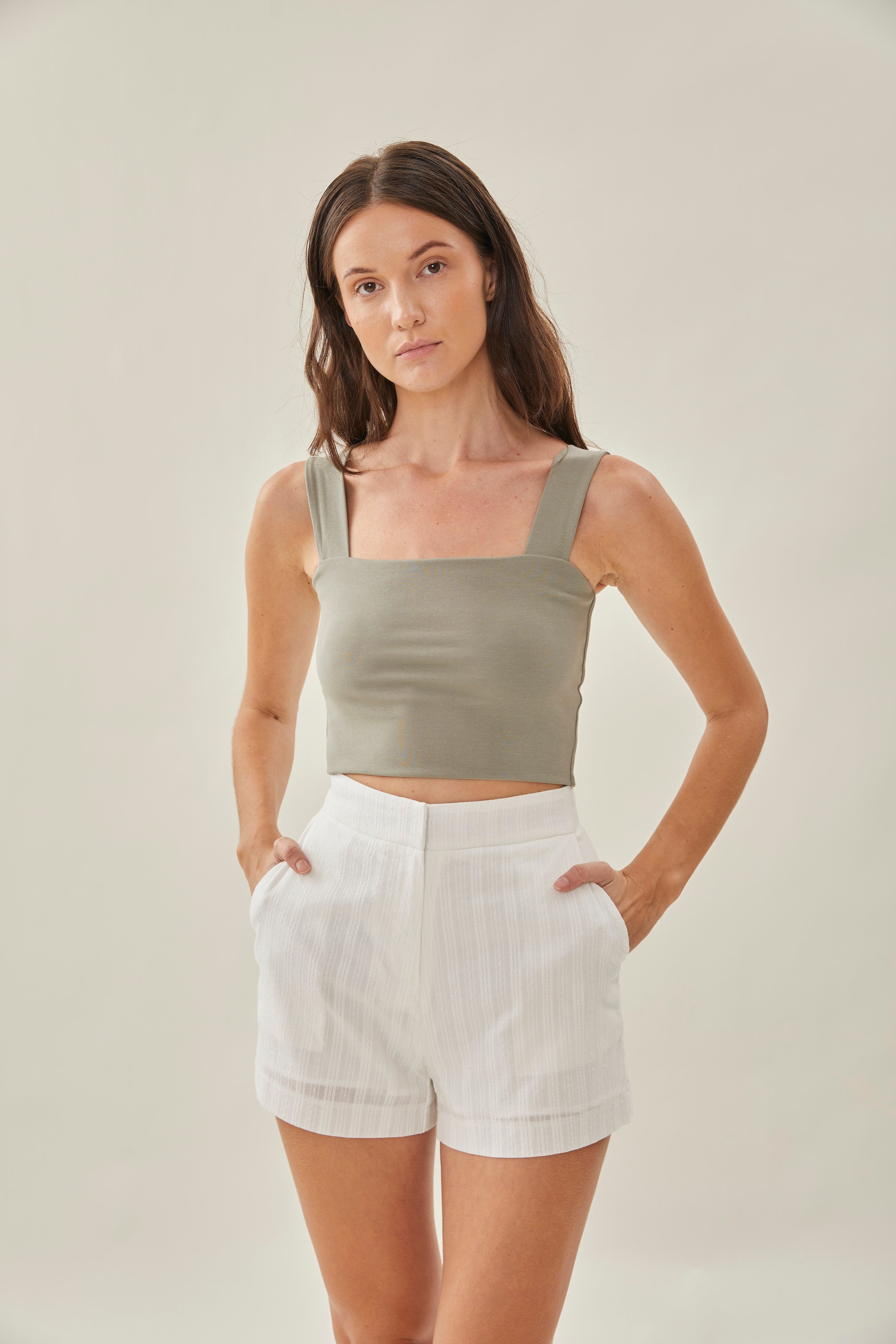Classic Embroidered Shorts in Textured White