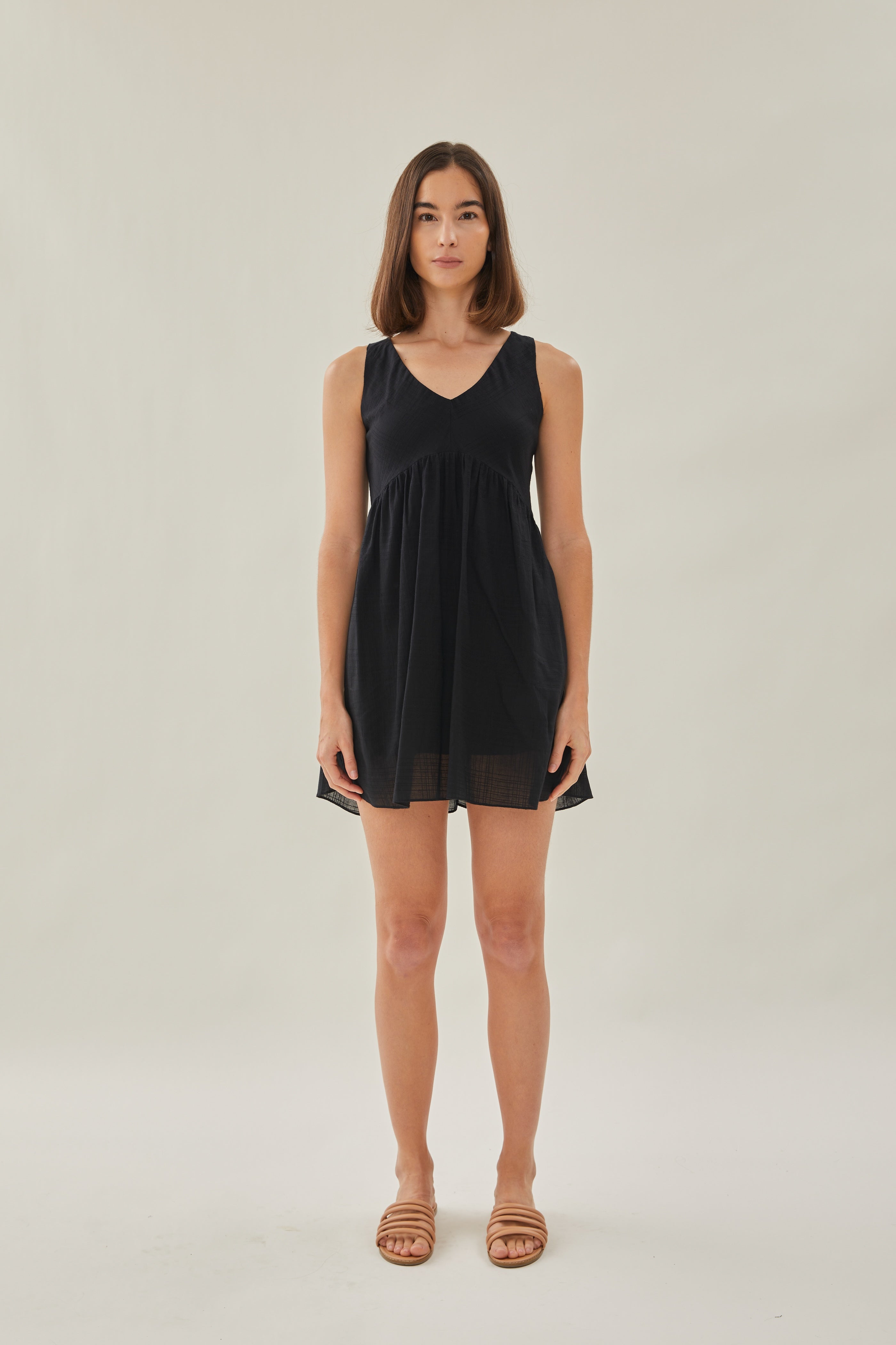 Cotton Mini Sundress in Black