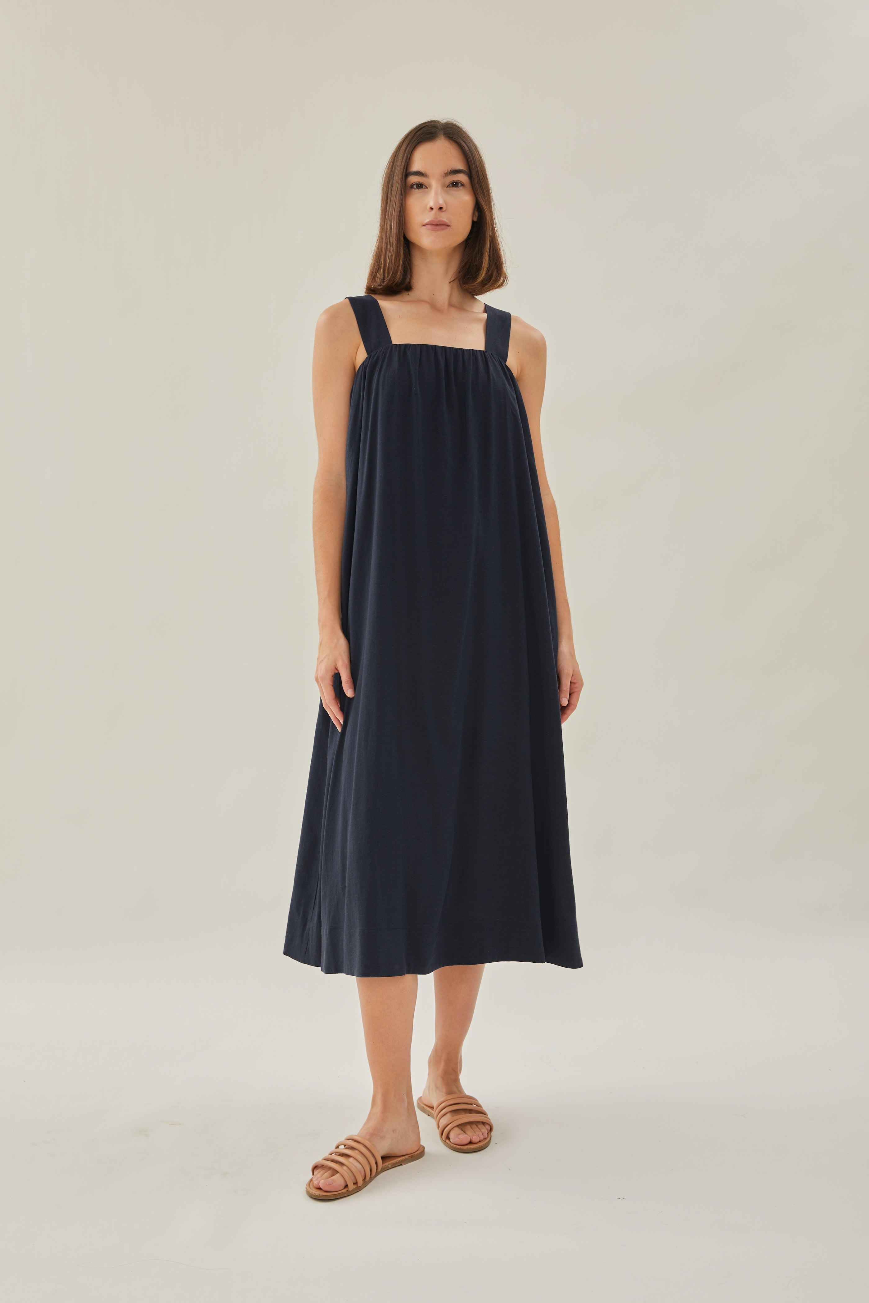 Linen Tent Dress in Dark Navy