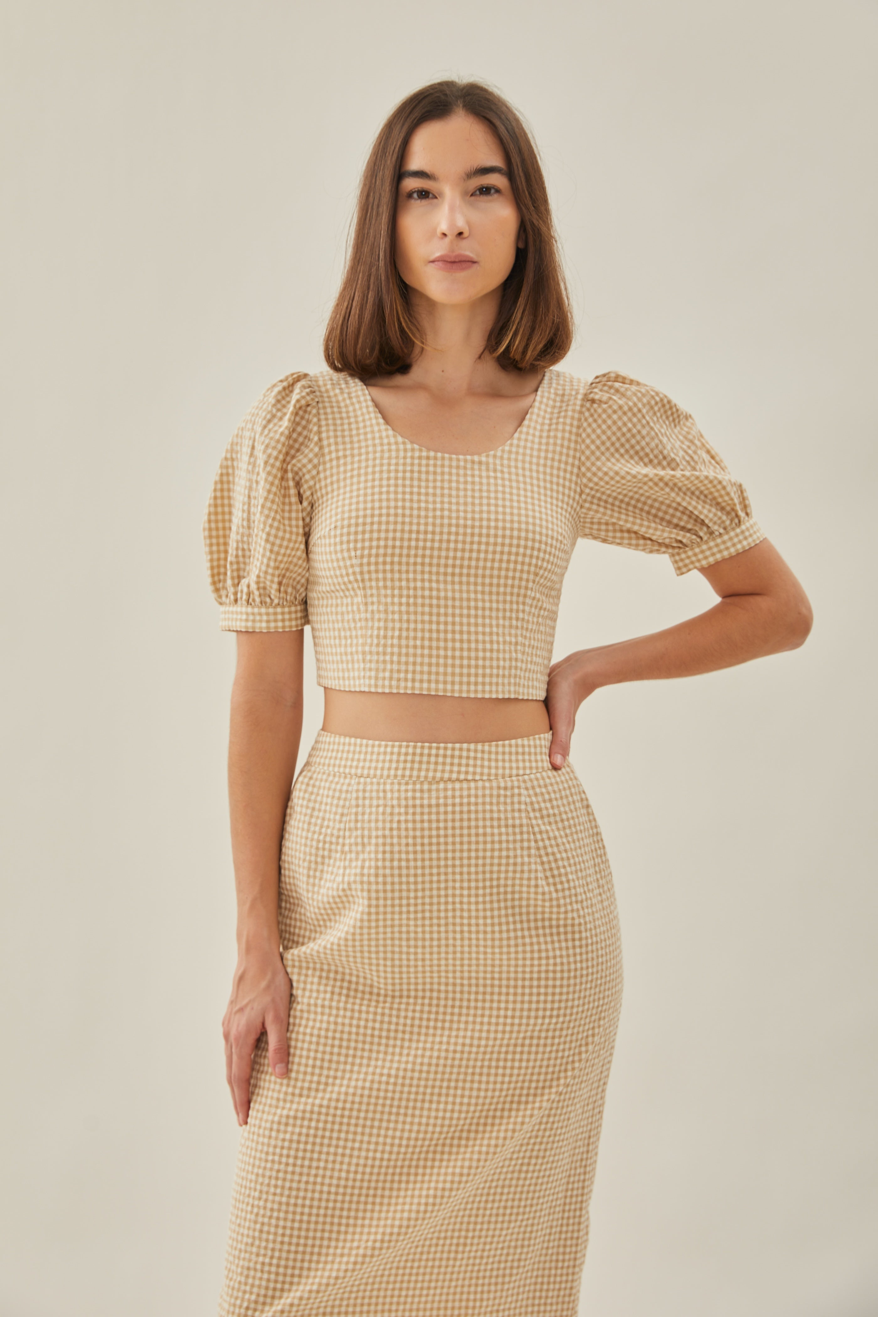 Cropped Puffed Sleeved Top in Mellow